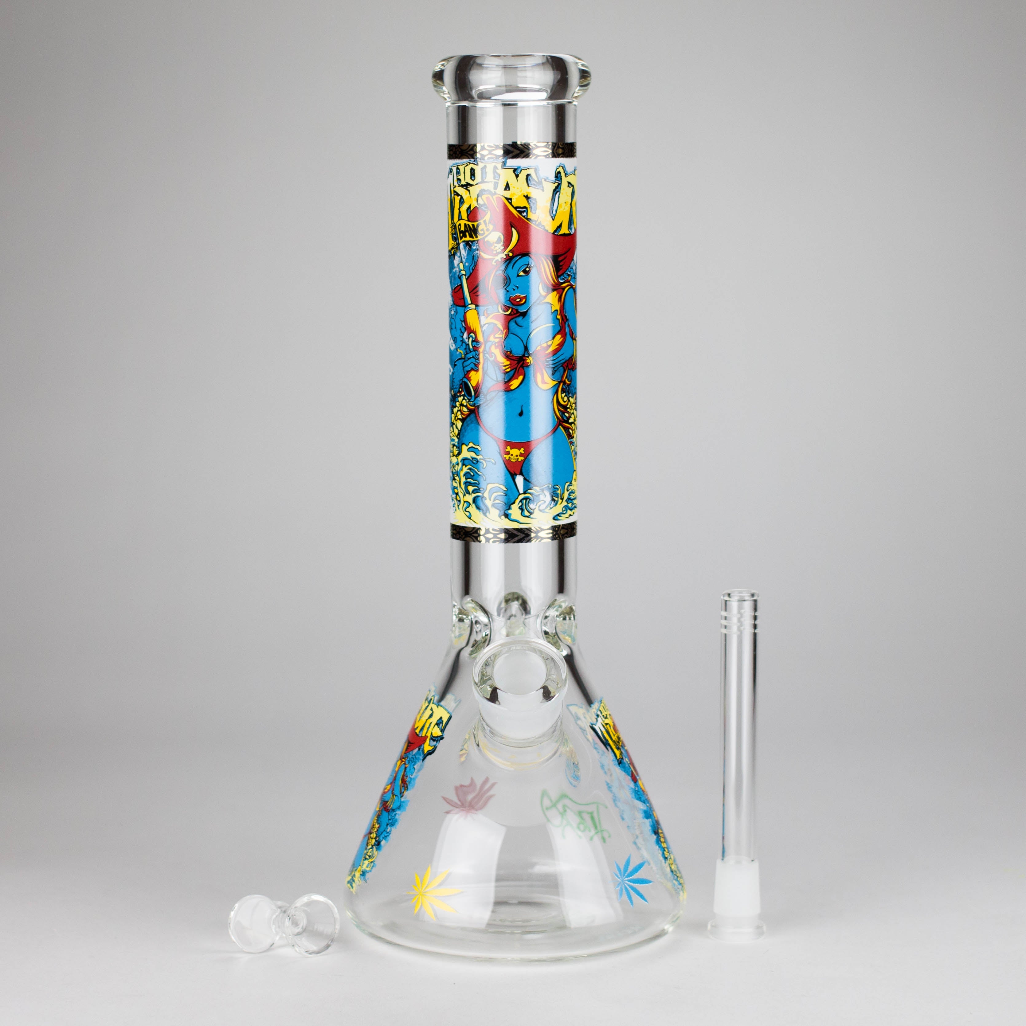14" 7 mm Glass Bong With Pirate Design