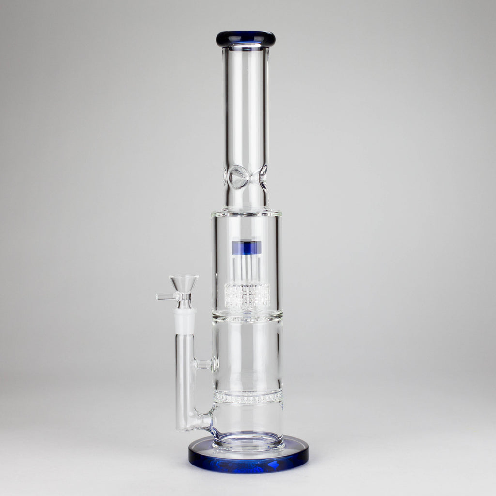 15" Color accented glass water bong with Double Perc