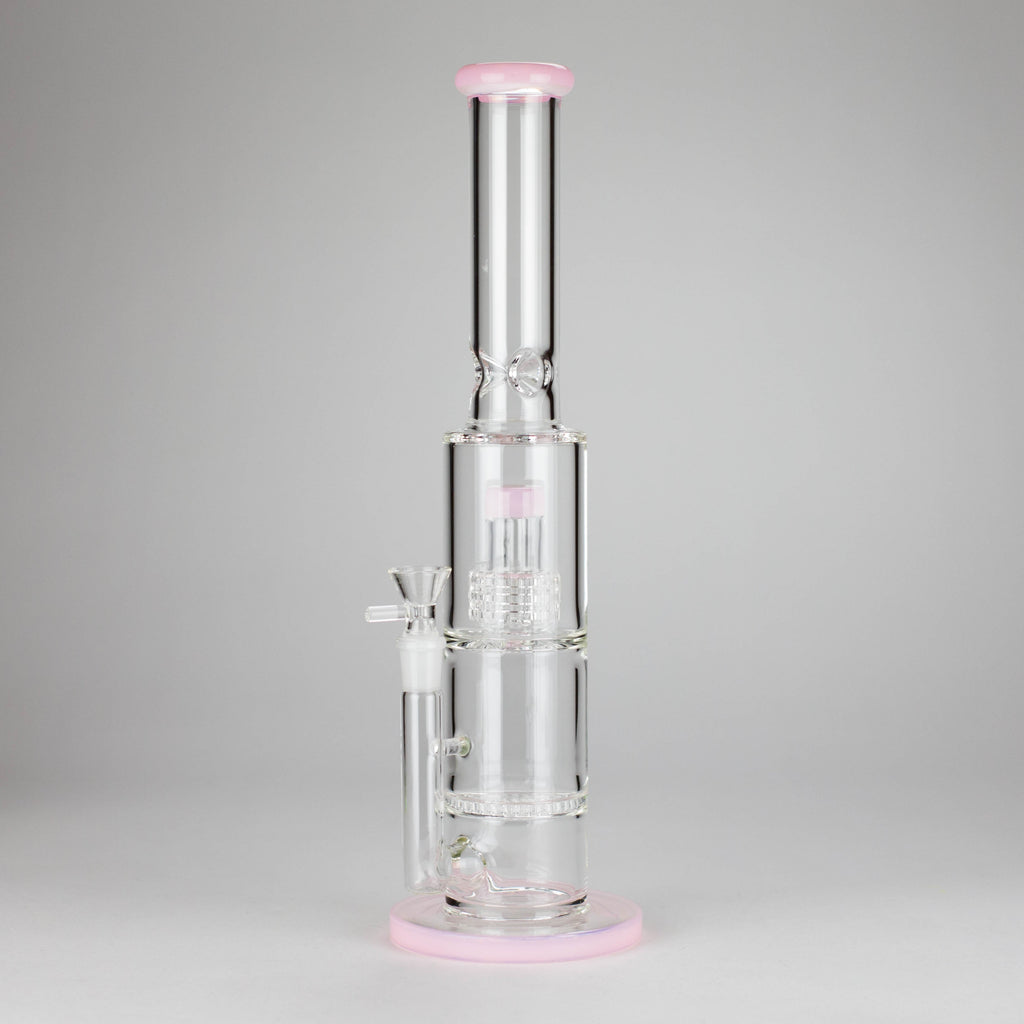 15" Color accented glass water bong with Double Perc