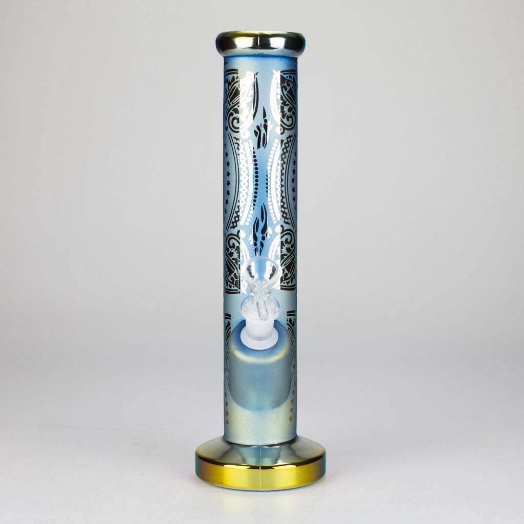 11″ Straight Tube Glass Bong – Electroplated Metallic Finish with Intricate Patterns [WP-M0090]