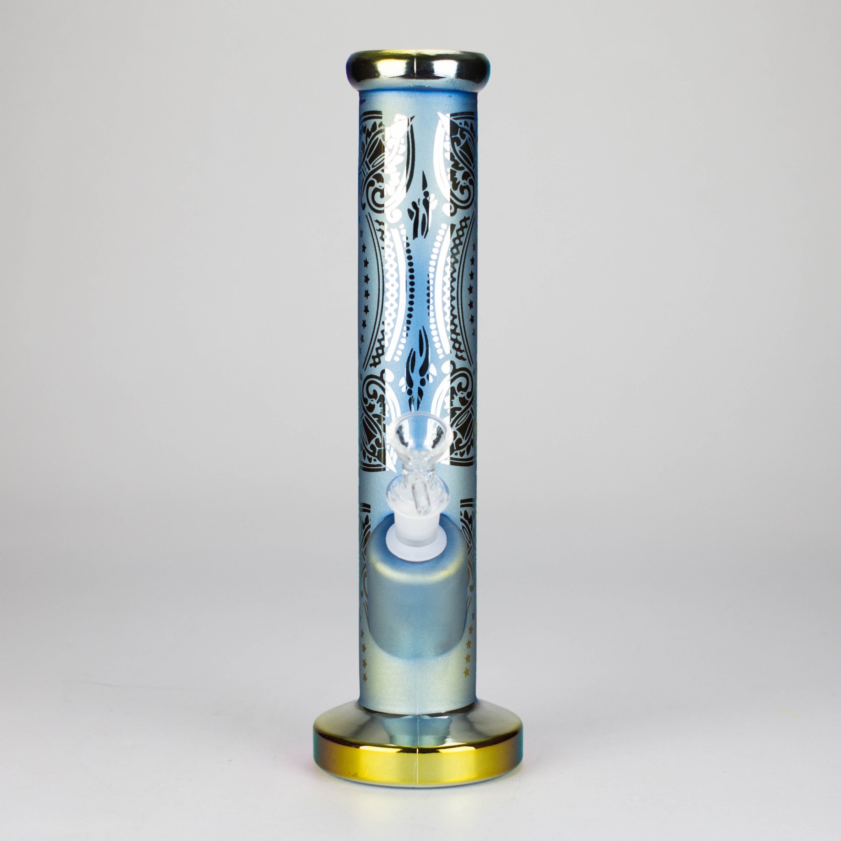11″ Straight Tube Glass Bong – Electroplated Metallic Finish with Intricate Patterns [WP-M0090]