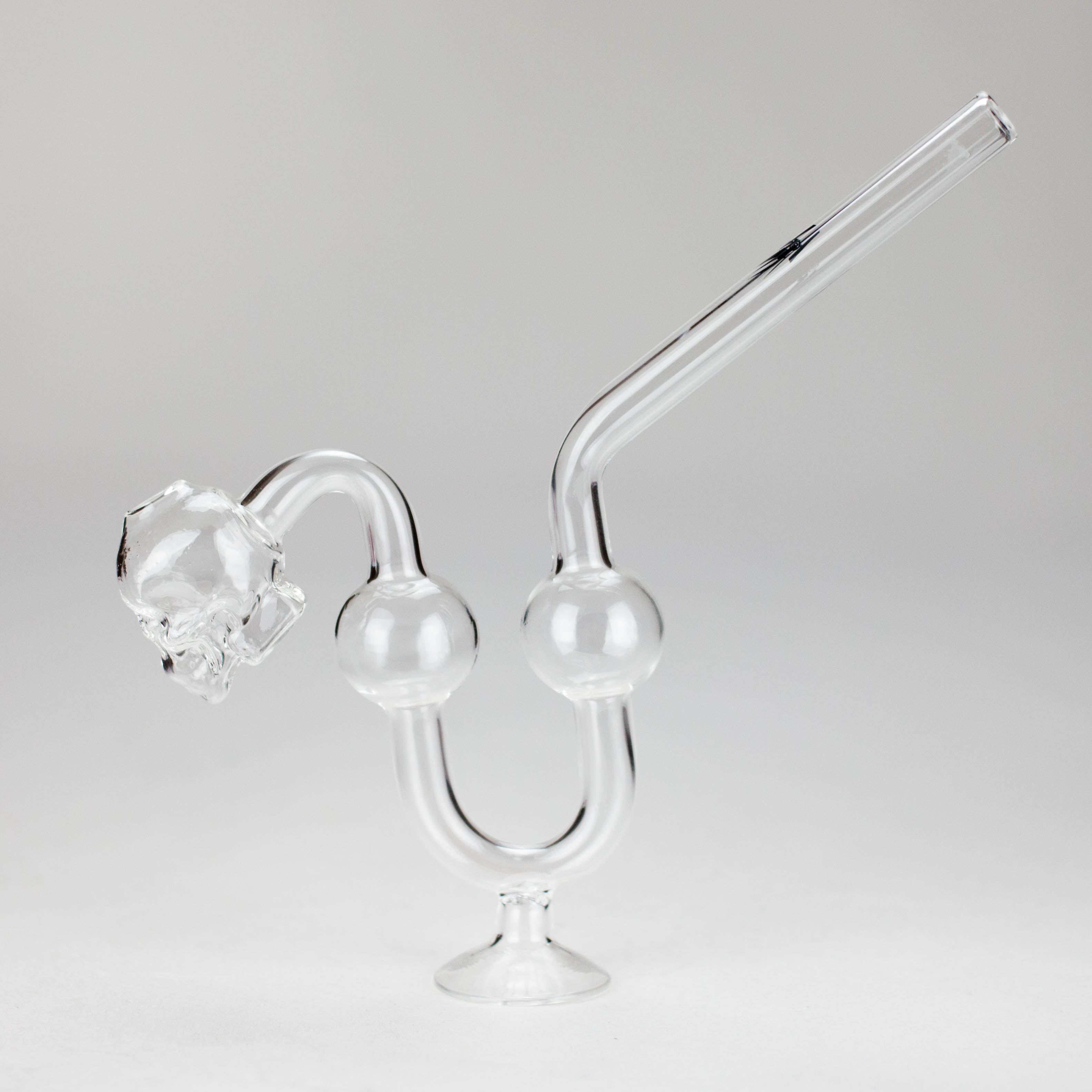 Skull Bent Glass Oil Pipe – 6.5" Curved Clear Burner Pipe