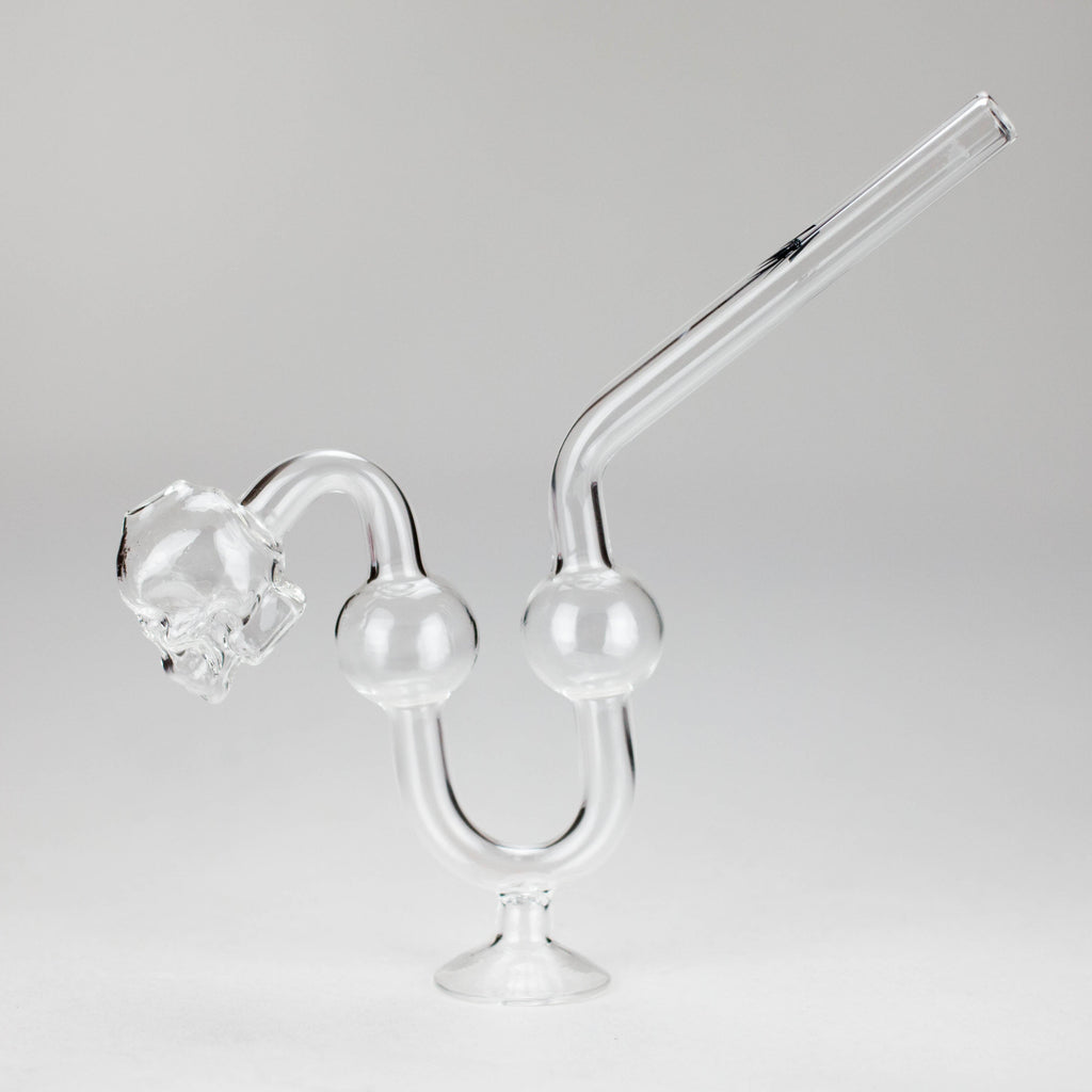 Skull Bent Glass Oil Pipe – 6.5" Curved Clear Burner Pipe