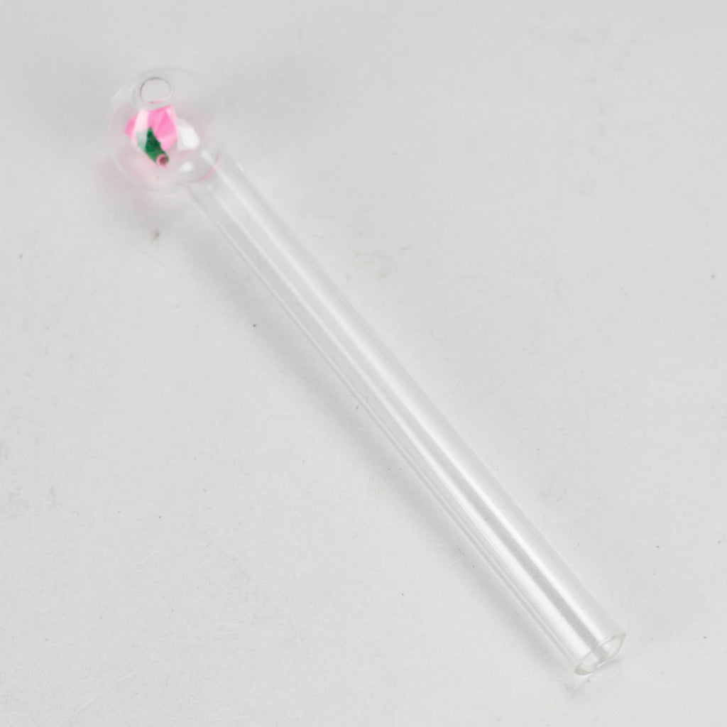 6" Clear Rose Oil Burner Pipe – Durable Glass – 4 Pack
