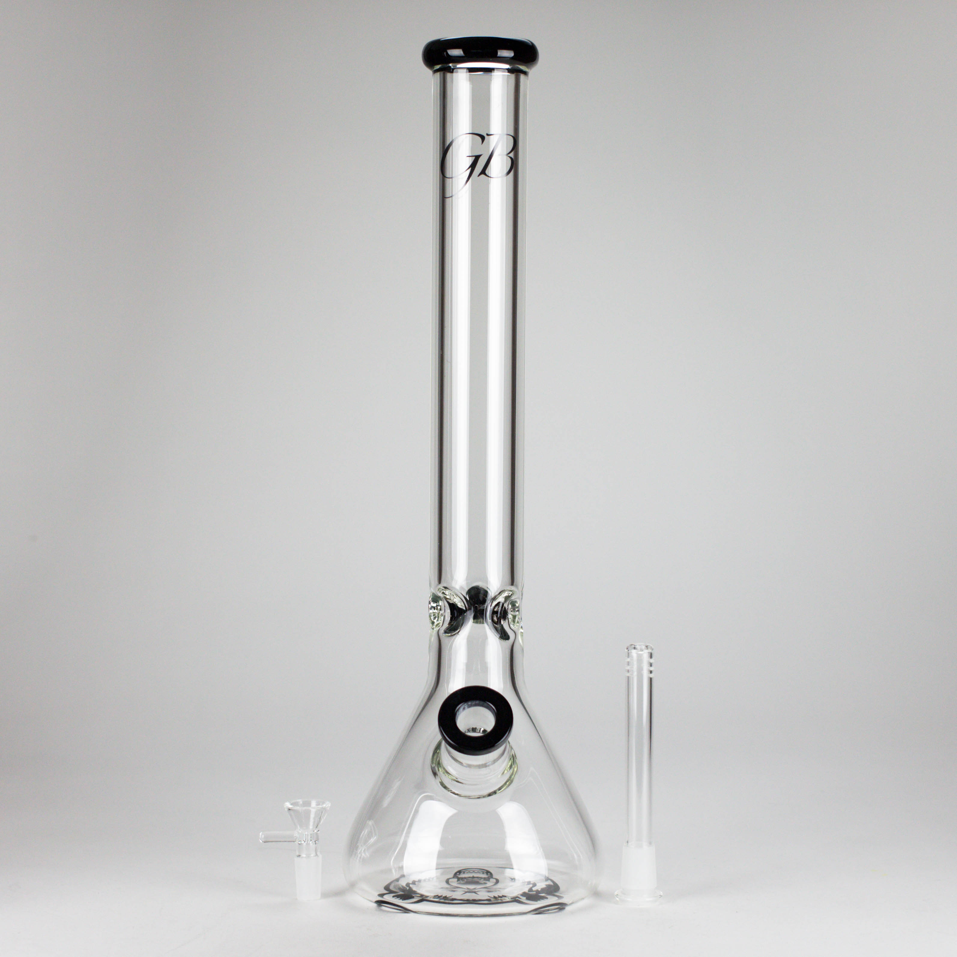 GB | 17" Tall Color Accented Beaker Bong – Slim Straight Tube with Downstem and Bowl