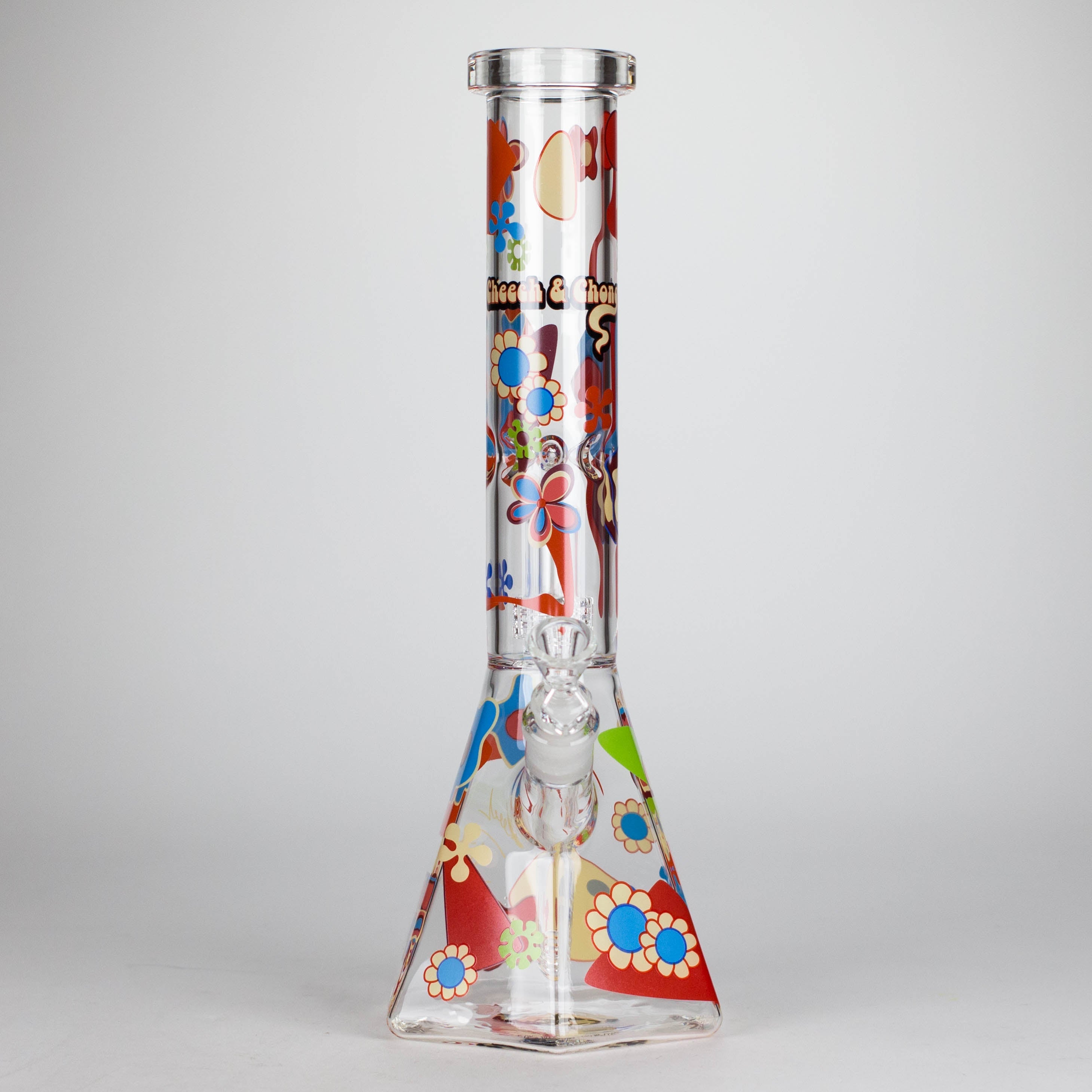 Cheech & Chong® Glass | 15" Tall Clear Power To The Flower Dual Chamber Hex Beaker Base Water Pipe