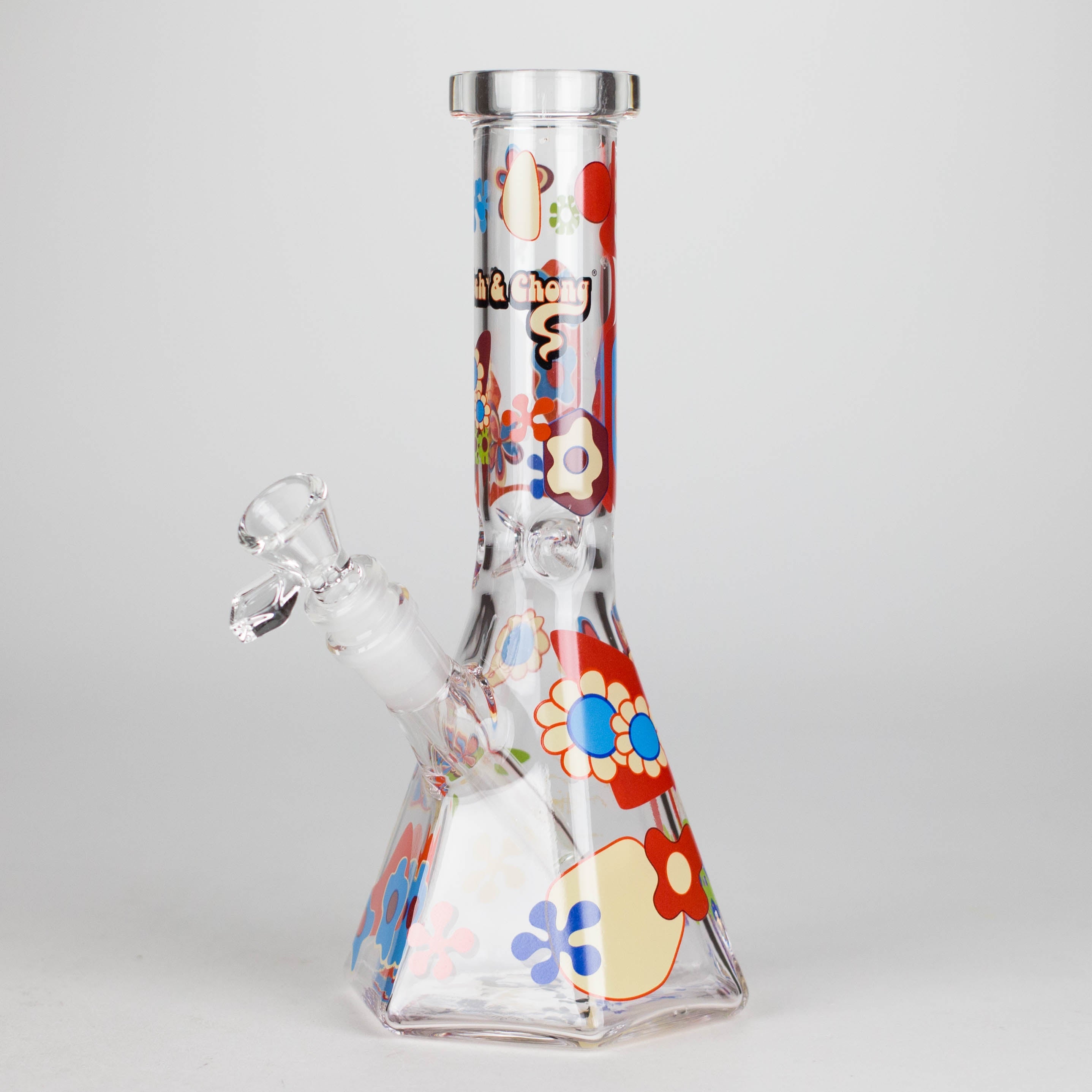 Cheech & Chong® Glass | 10" Tall Clear Power To The Flower Hex Beaker Base Water Pipe