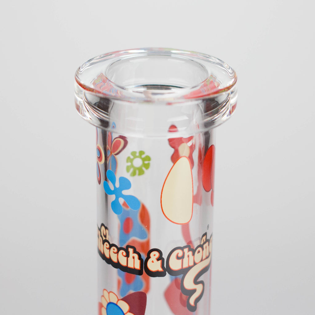 Cheech & Chong® Glass | 10" Tall Clear Power To The Flower Hex Beaker Base Water Pipe