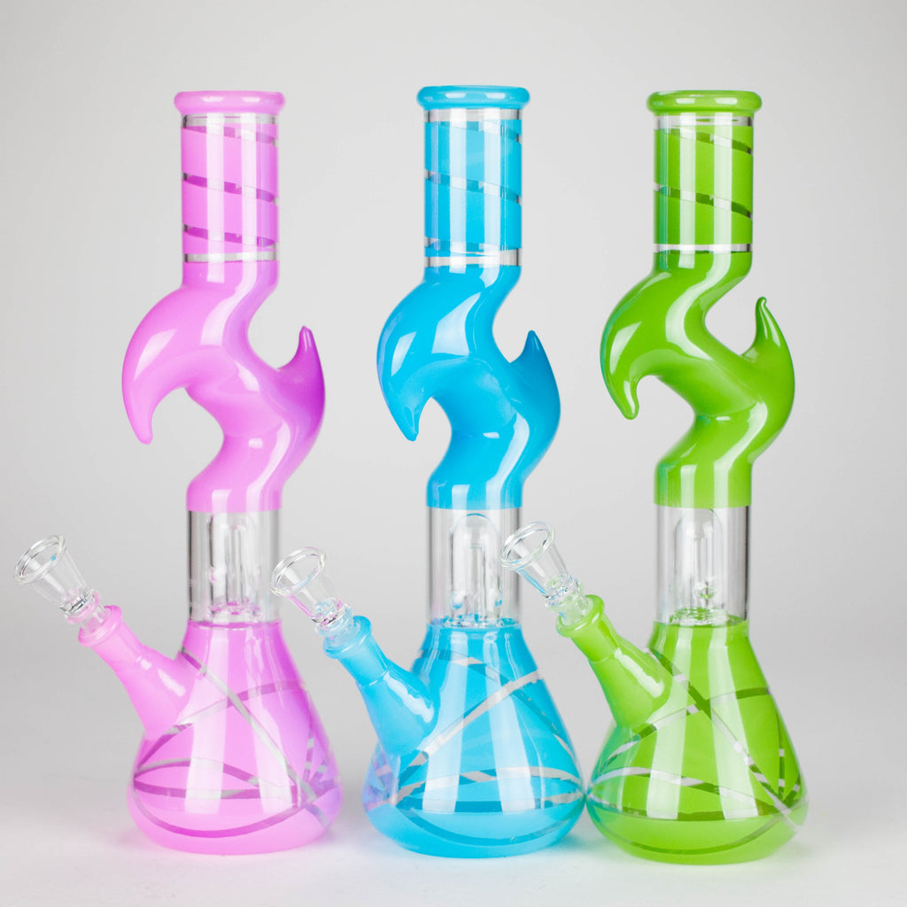 12" Zic-Zac Glass Water Pipe with Dome Percolator | Assorted Colors