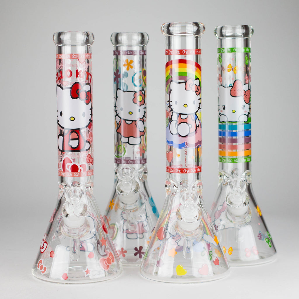 14" 7mm Glass Beaker Bong with Kitty Design and Ice Catcher