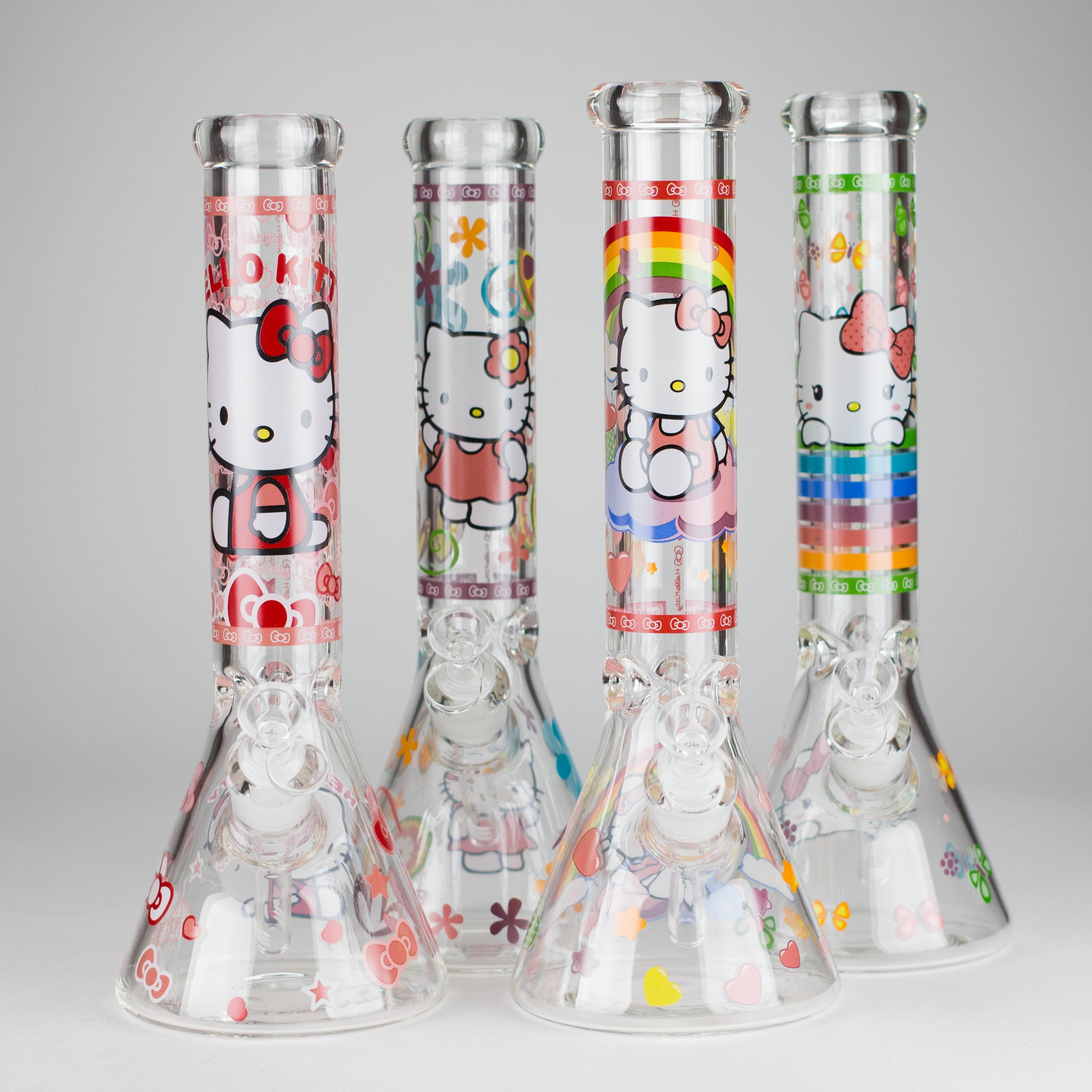 14" 7mm Glass Beaker Bong with Kitty Design and Ice Catcher