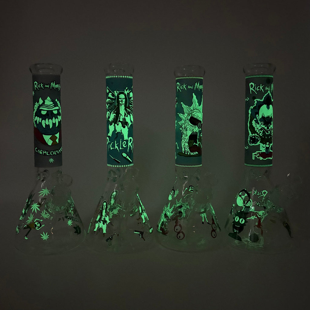 14" Glow in the Dark Cartoon Beaker Bong – 7mm Thick Borosilicate Glass