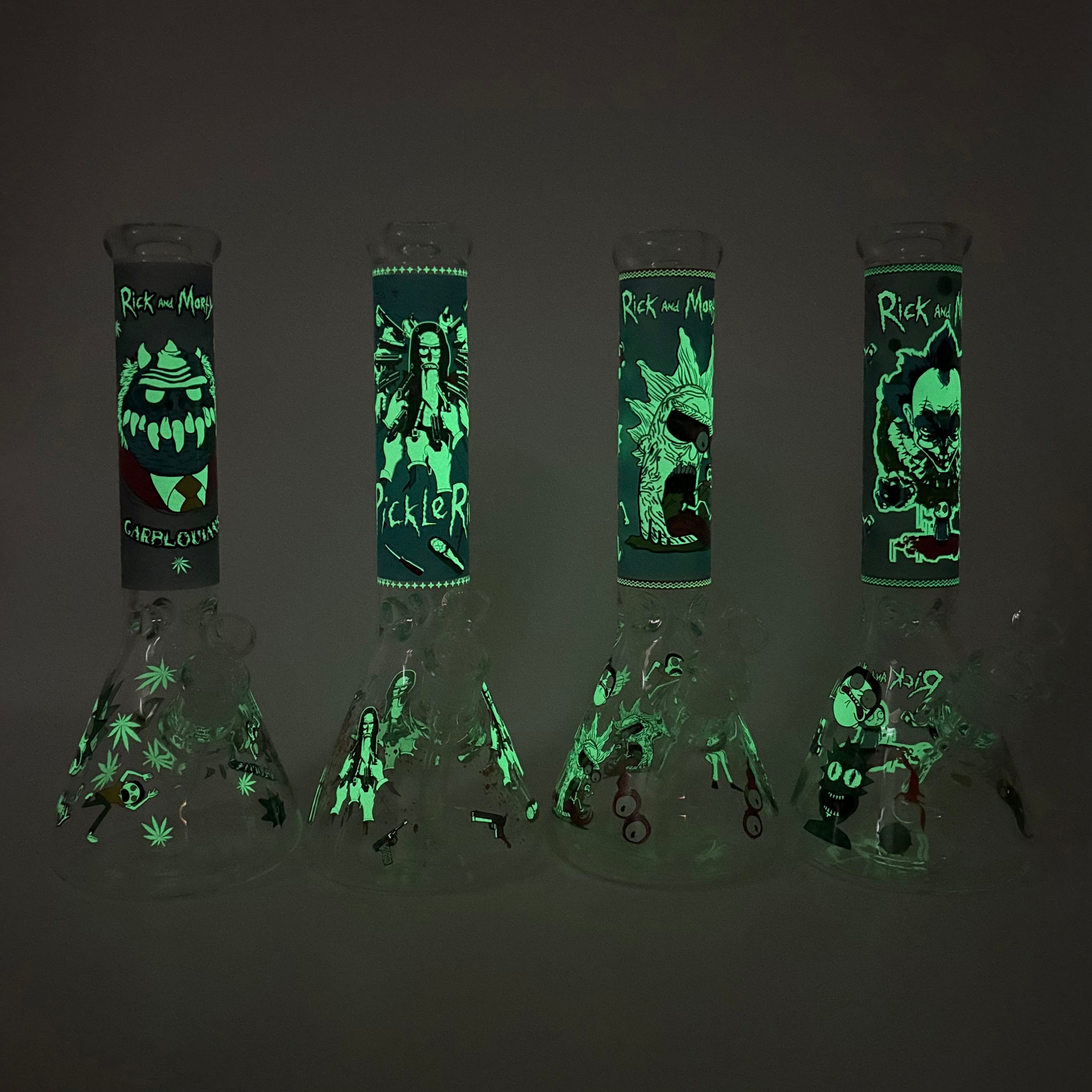 14" Glow in the Dark Cartoon Beaker Bong – 7mm Thick Borosilicate Glass