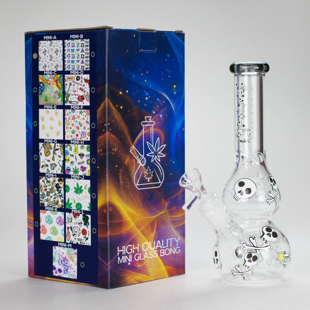 Haze | 9″ Skulls Bubble Glass Bong – Charcoal Black (Mini-P)