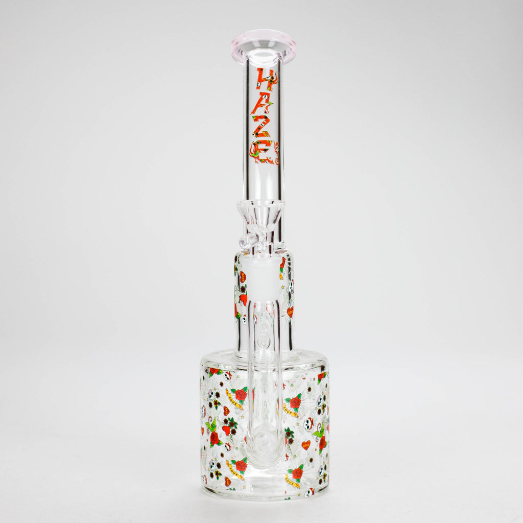 Haze | 10″ Skull & Red Roses Glass Bong – Pink (Mini-S)
