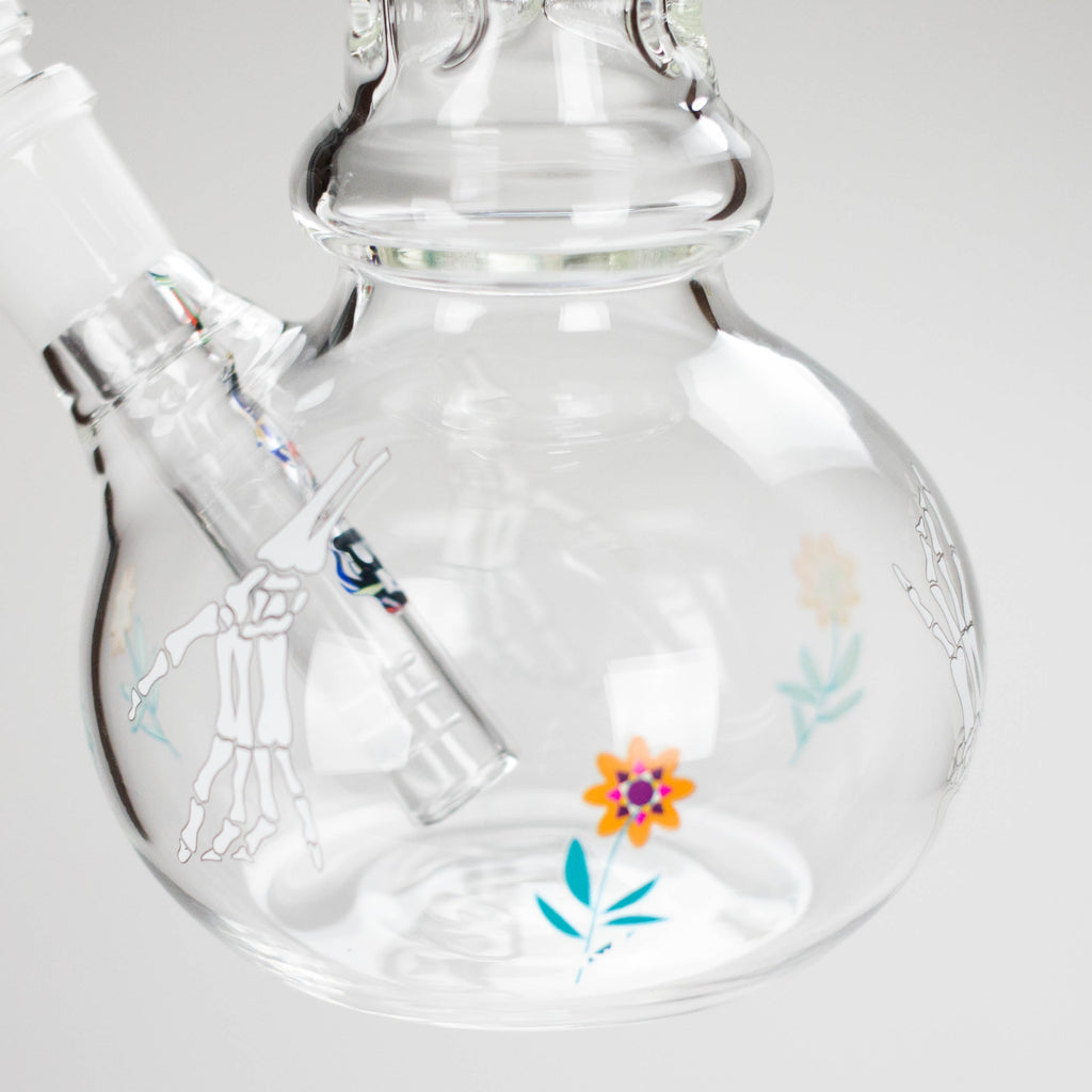 Haze | 9″ Skull Hand & Flower Bubble Base Glass Bong – Pink (Mini-V)