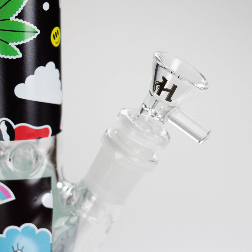 Haze | 9″ Face Emoji Straight Tube Glass Bong with Color End – Pink (Mini-Z)