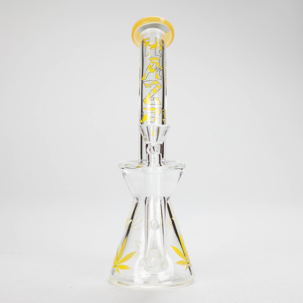 Haze | 8.5″ Weed Leaf Bent Neck Glass Bong – Jade Yellow (Mini-E)
