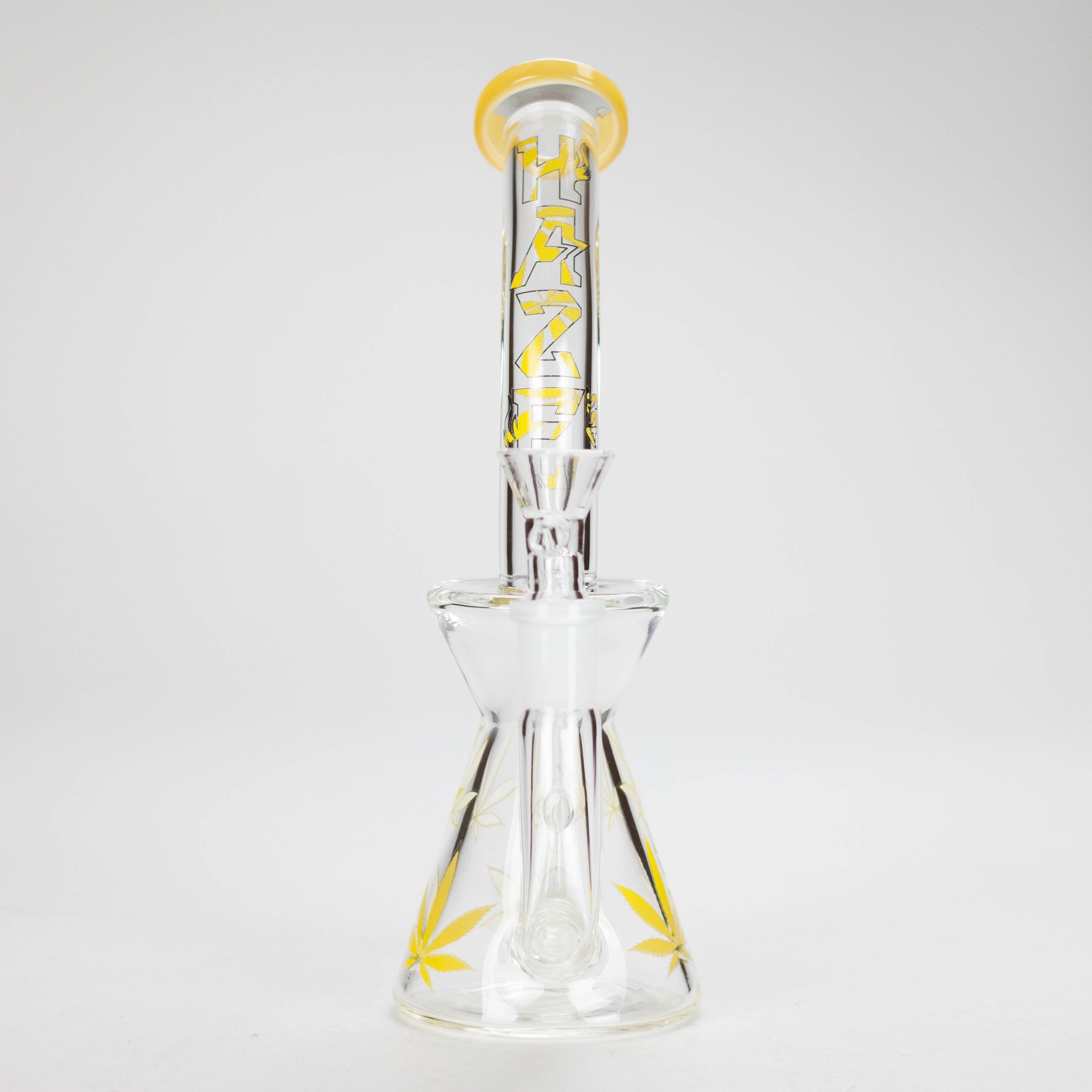 Haze | 8.5″ Weed Leaf Bent Neck Glass Bong – Jade Yellow (Mini-E)