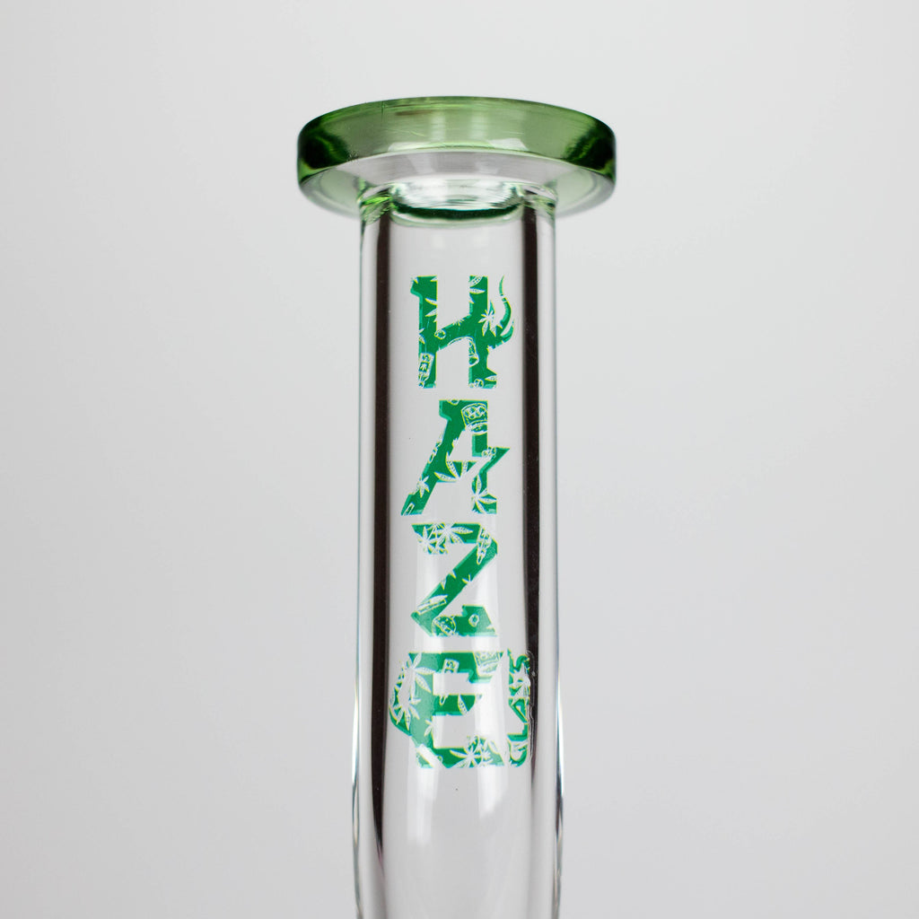 Haze | 9″ Bubble Base Glass Bong – Green Weed Leaf Design (Mini-A)