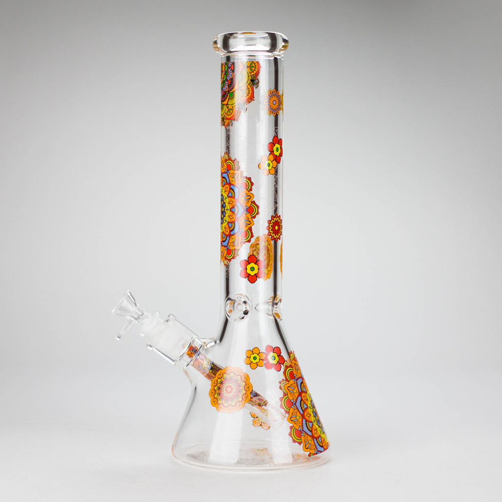 Z14" Flower Design Glass Bong – 7mm Thick with Ice Catcher