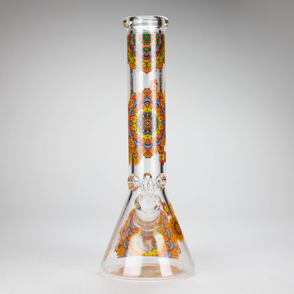 Z14" Flower Design Glass Bong – 7mm Thick with Ice Catcher