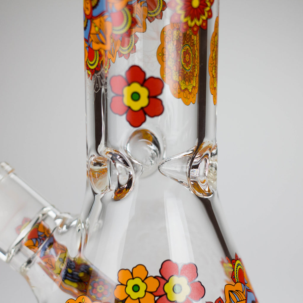 Z14" Flower Design Glass Bong – 7mm Thick with Ice Catcher