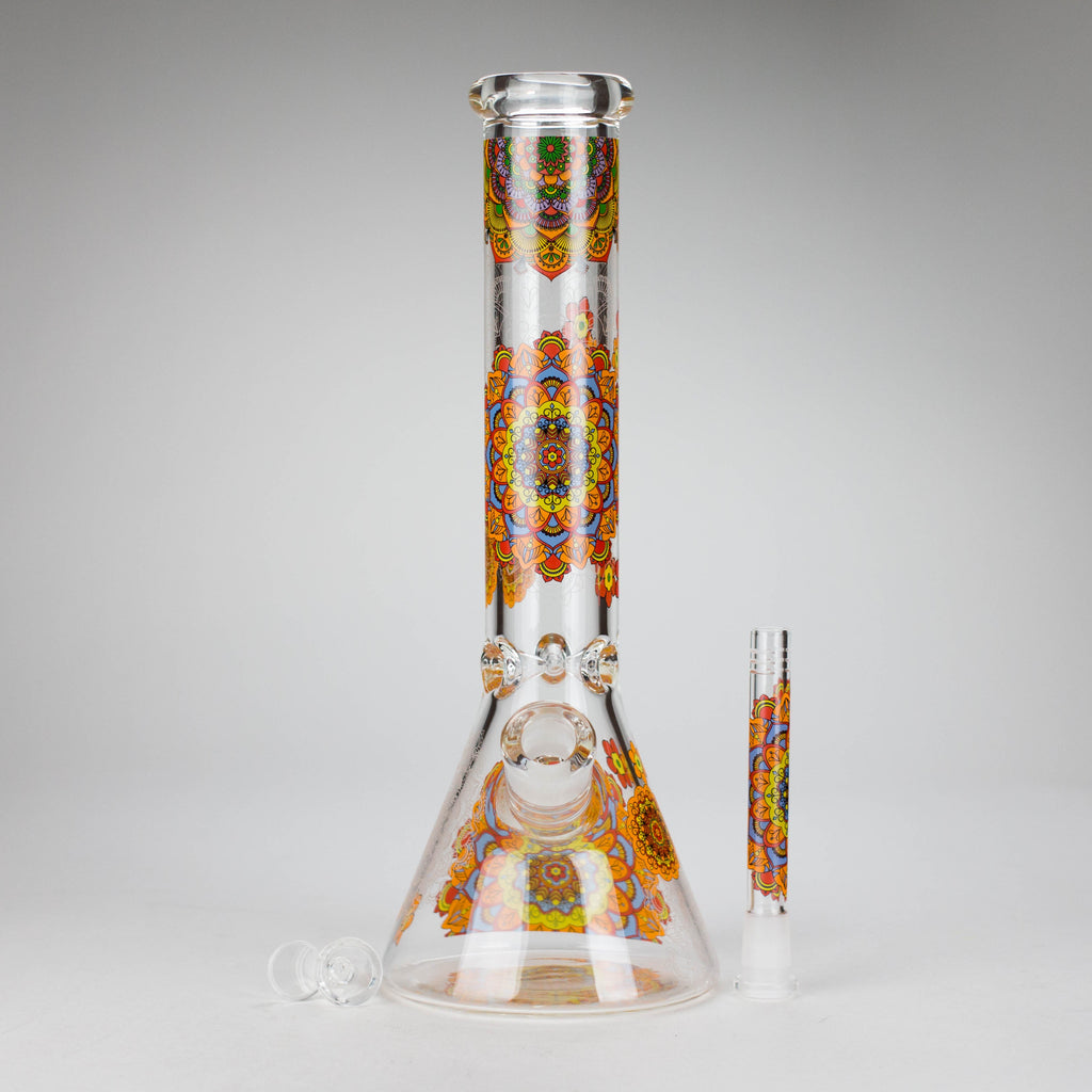 Z14" Flower Design Glass Bong – 7mm Thick with Ice Catcher