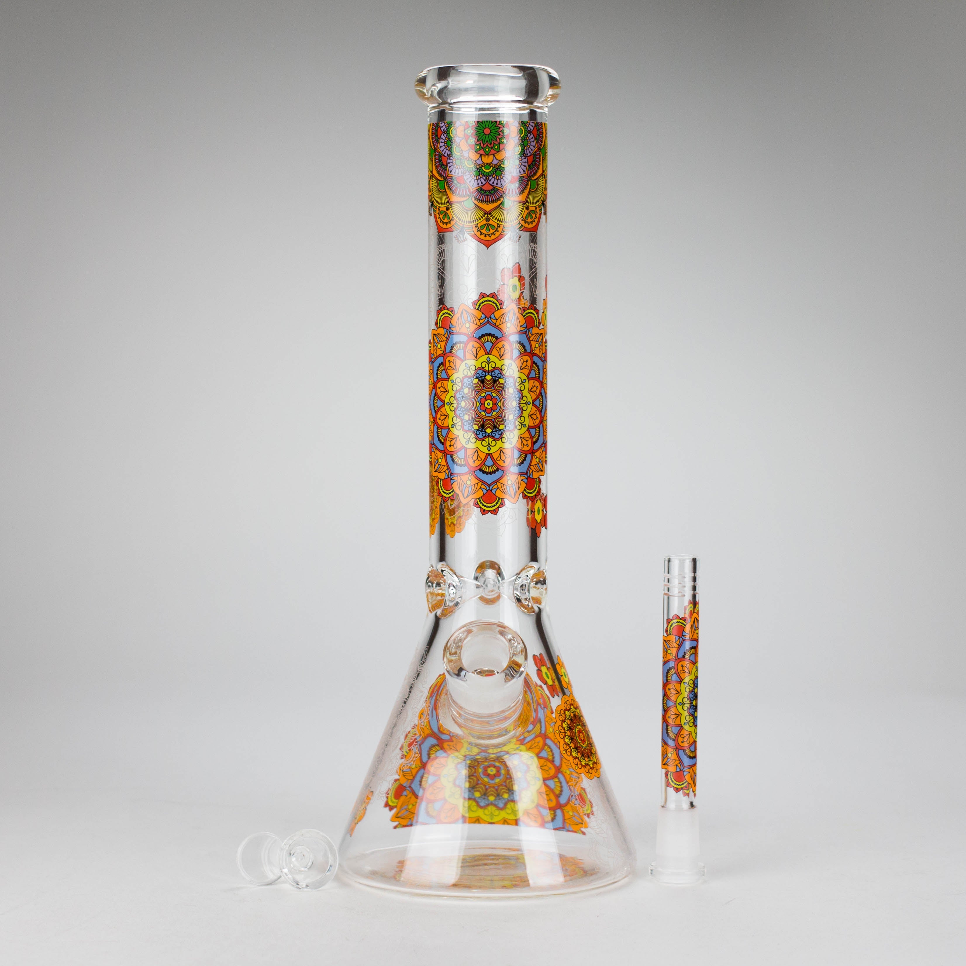 Z14" Flower Design Glass Bong – 7mm Thick with Ice Catcher