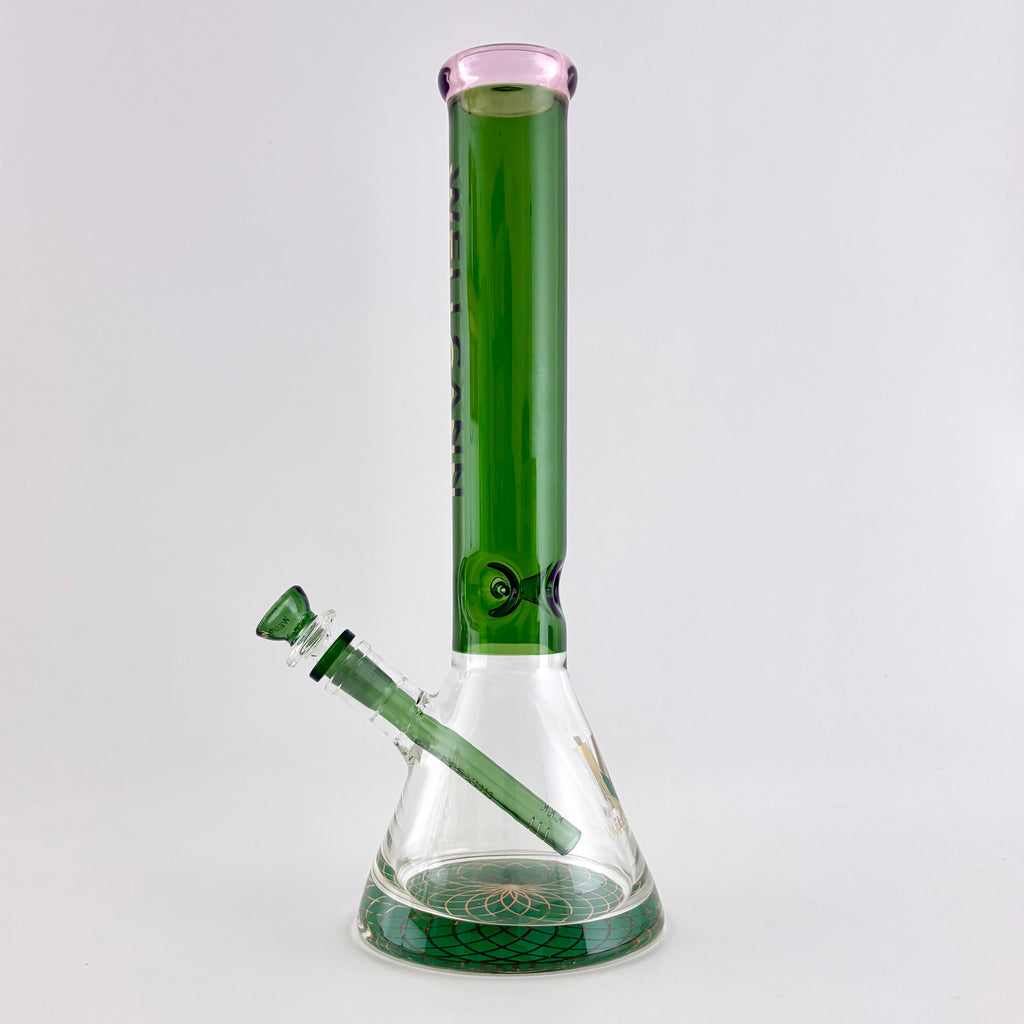 Wellcann | 14" Thickened Base Geometric Gold Beaker Glass Bong-Green