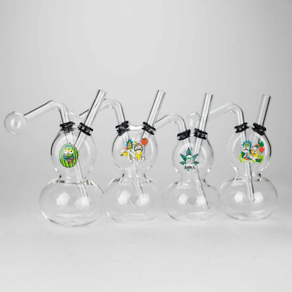 6" Flat Mush Mix Sticker Glass Oil Burner Pipe – Unique Double Bubble Design