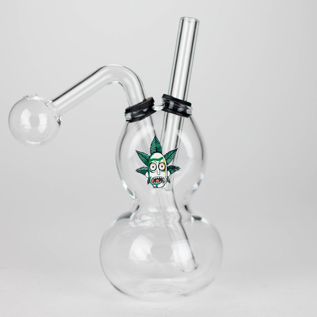 6" Flat Mush Mix Sticker Glass Oil Burner Pipe – Unique Double Bubble Design