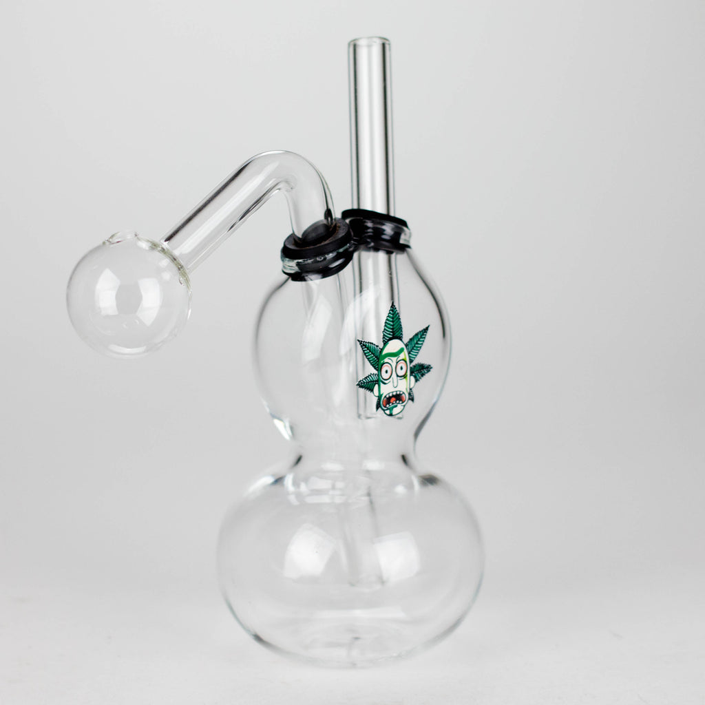 6" Flat Mush Mix Sticker Glass Oil Burner Pipe – Unique Double Bubble Design