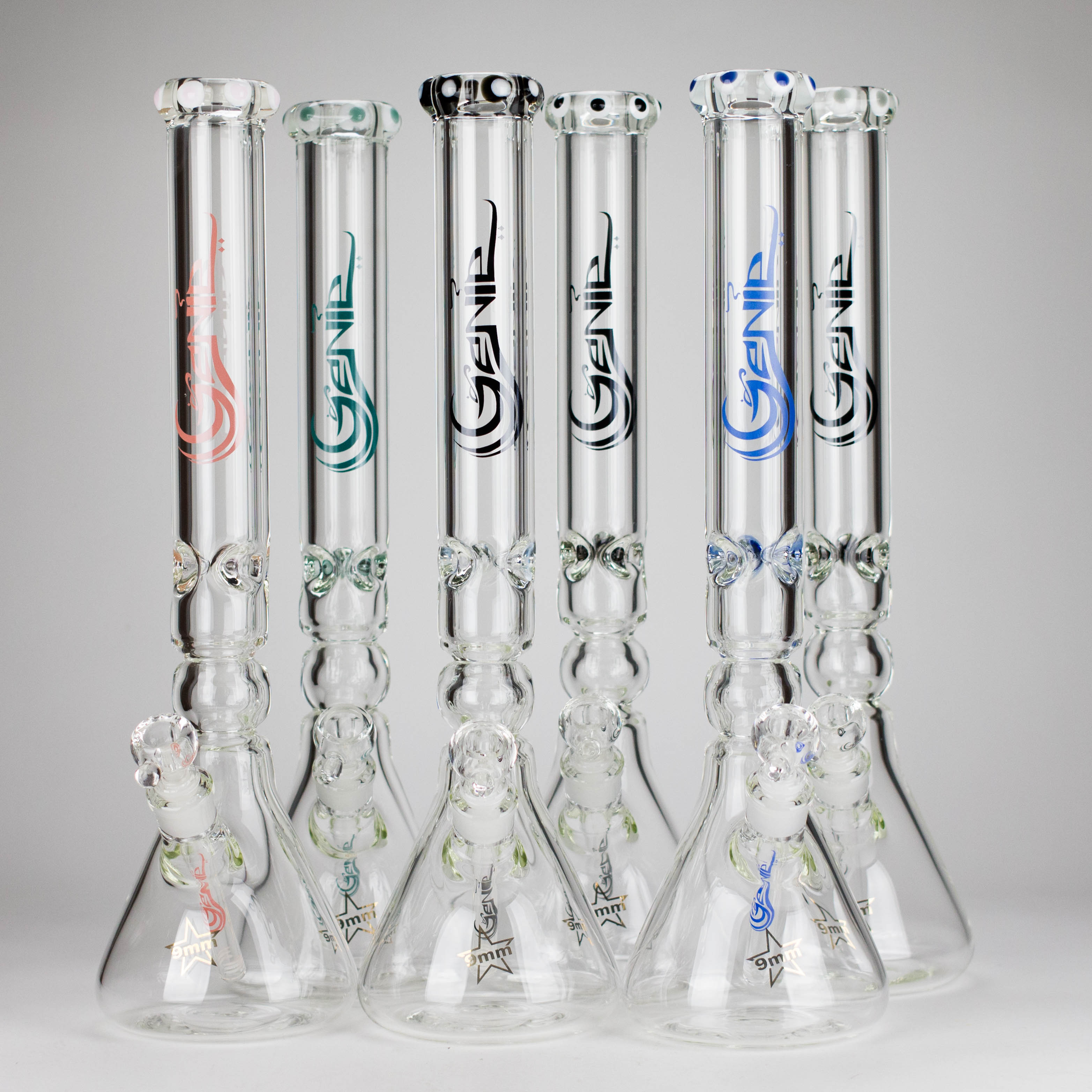 Genie | 19.5" 9mm Curved Shaft Glass Beaker Bong [F7-002-1]