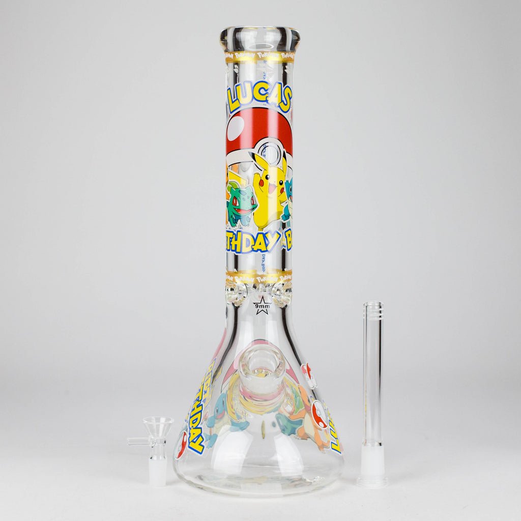 14" PK Cartoon Glow In The Dark 9mm Glass Bong [PIP863]