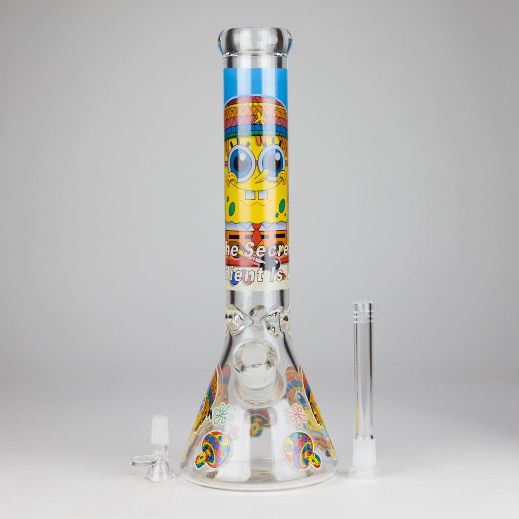 14" 7 mm Glass Bong With Cartoon Sponge Design [AQ0421-2]