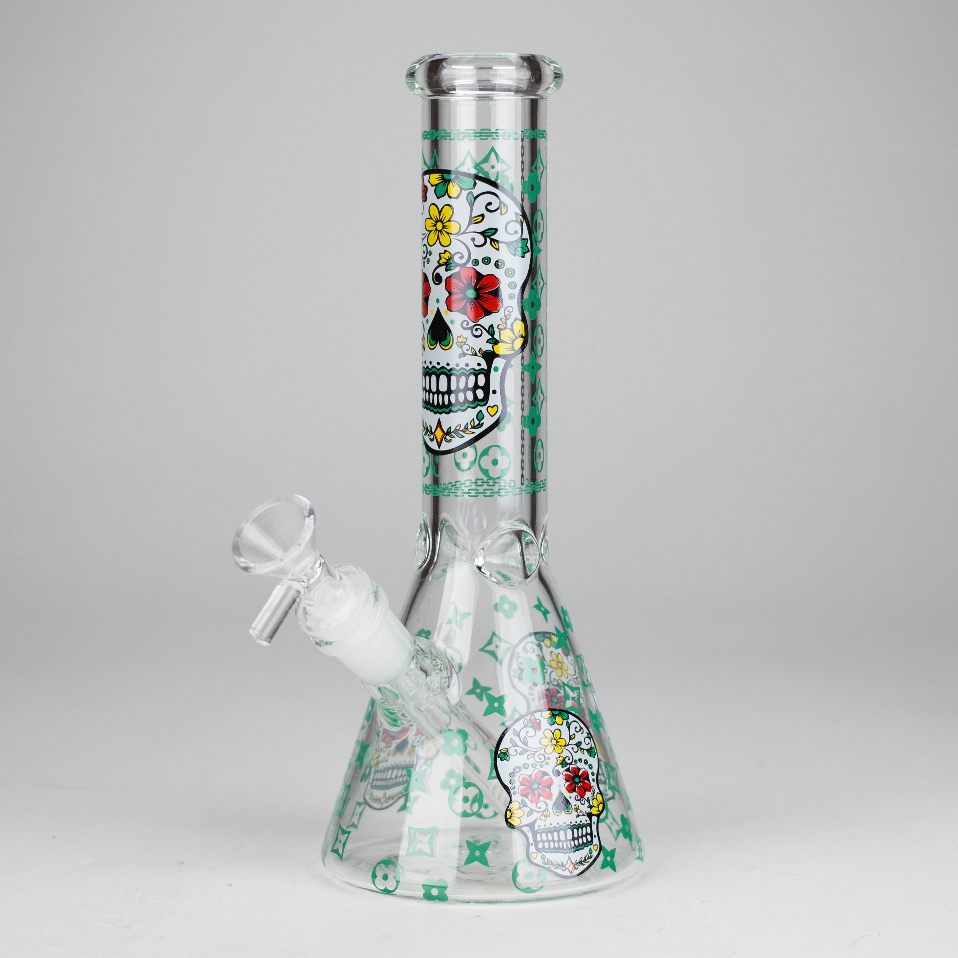 10" Sugar Skull  Design Glass Beaker Bong