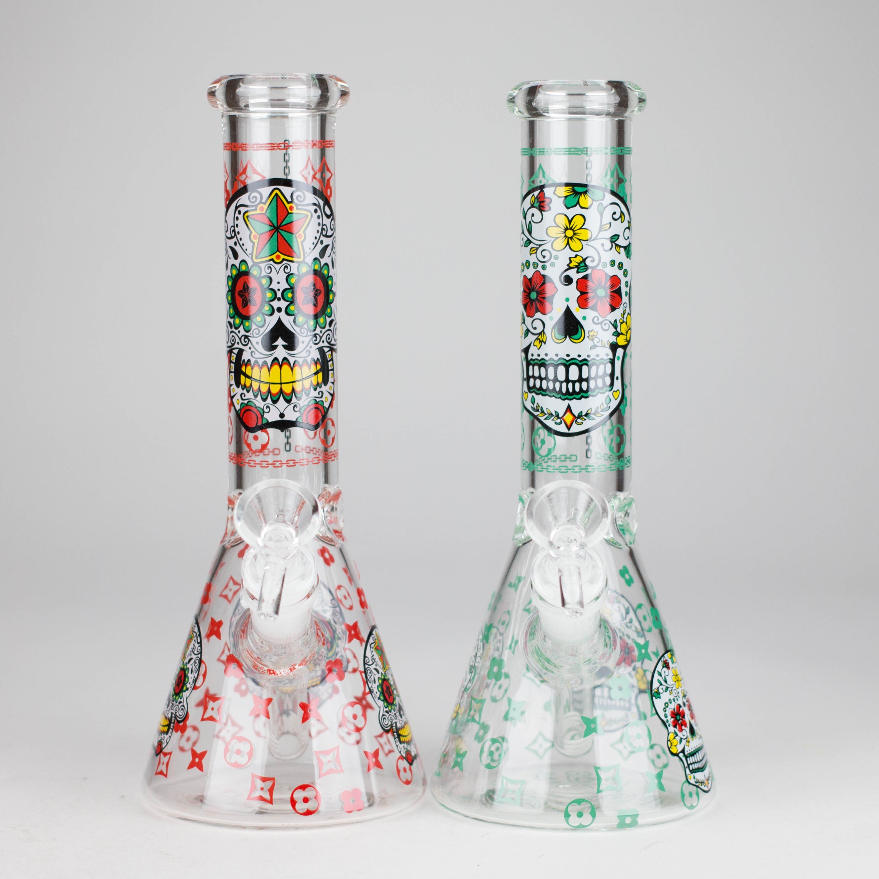 10" Sugar Skull  Design Glass Beaker Bong