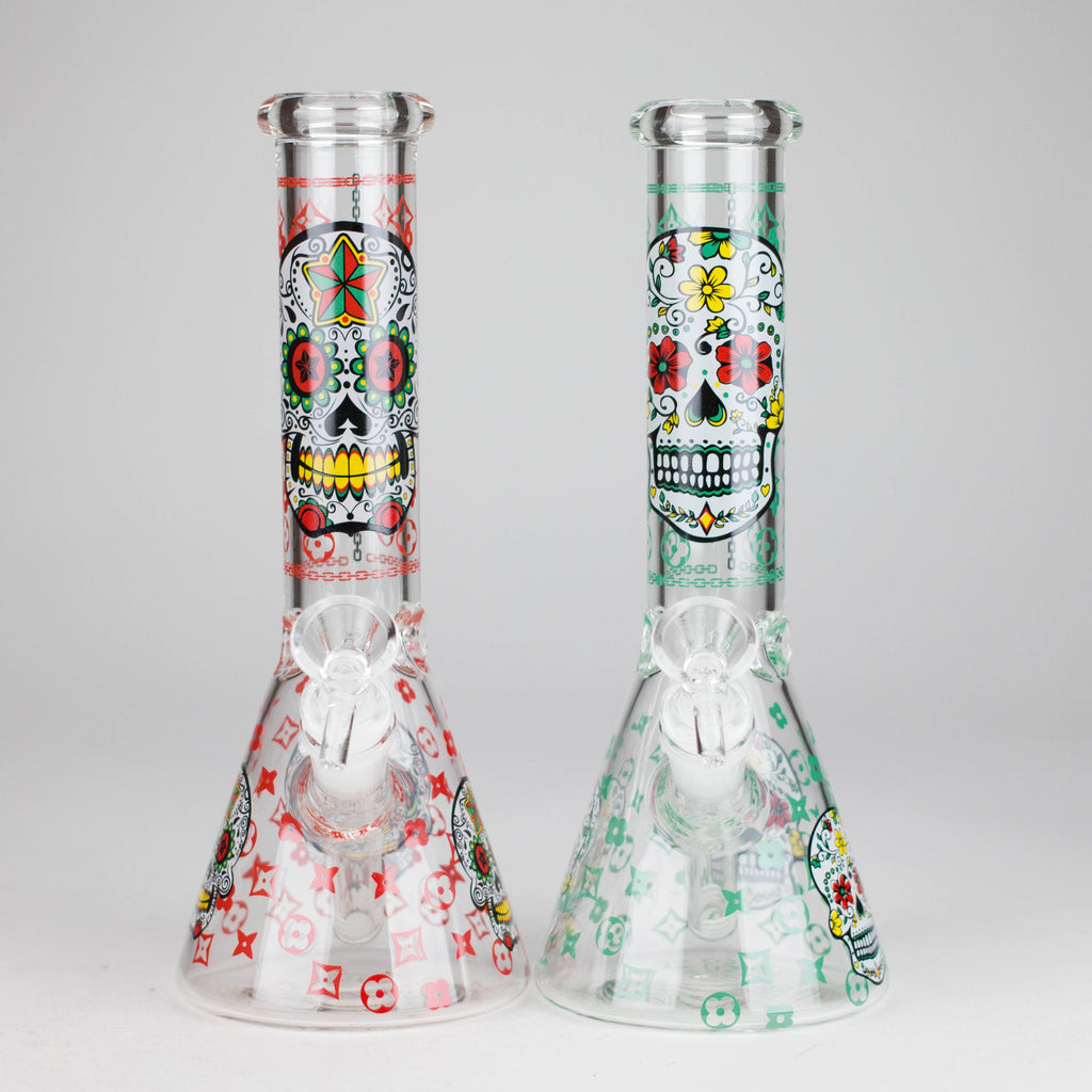 10" Sugar Skull  Design Glass Beaker Bong