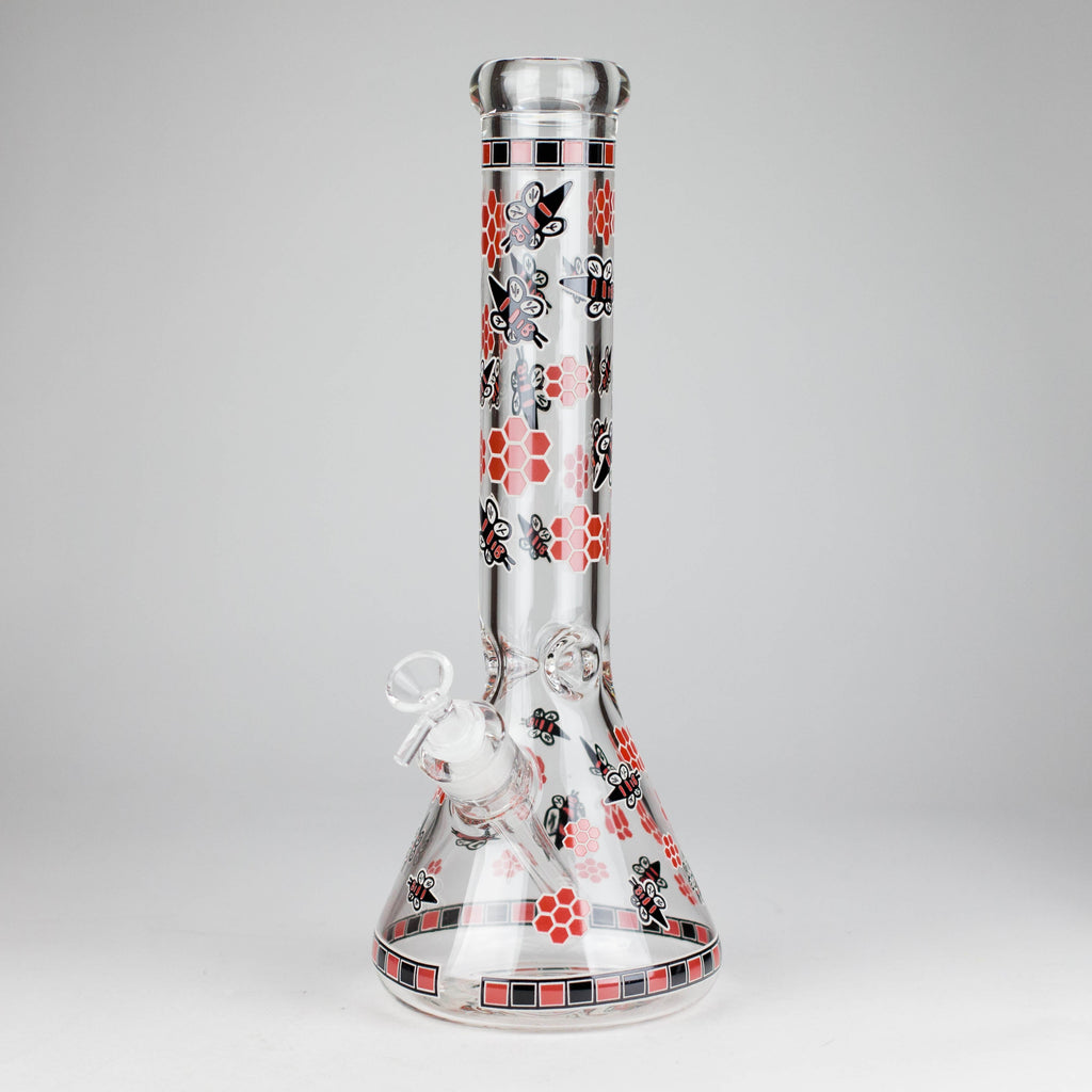 14" Honey Bee Glow-in-the-Dark Glass Beaker Bong – 7mm Thick  [A25]