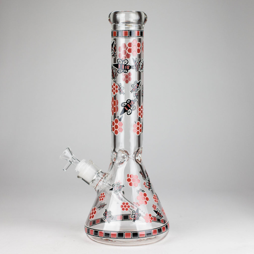 14" Honey Bee Glow-in-the-Dark Glass Beaker Bong – 7mm Thick  [A25]