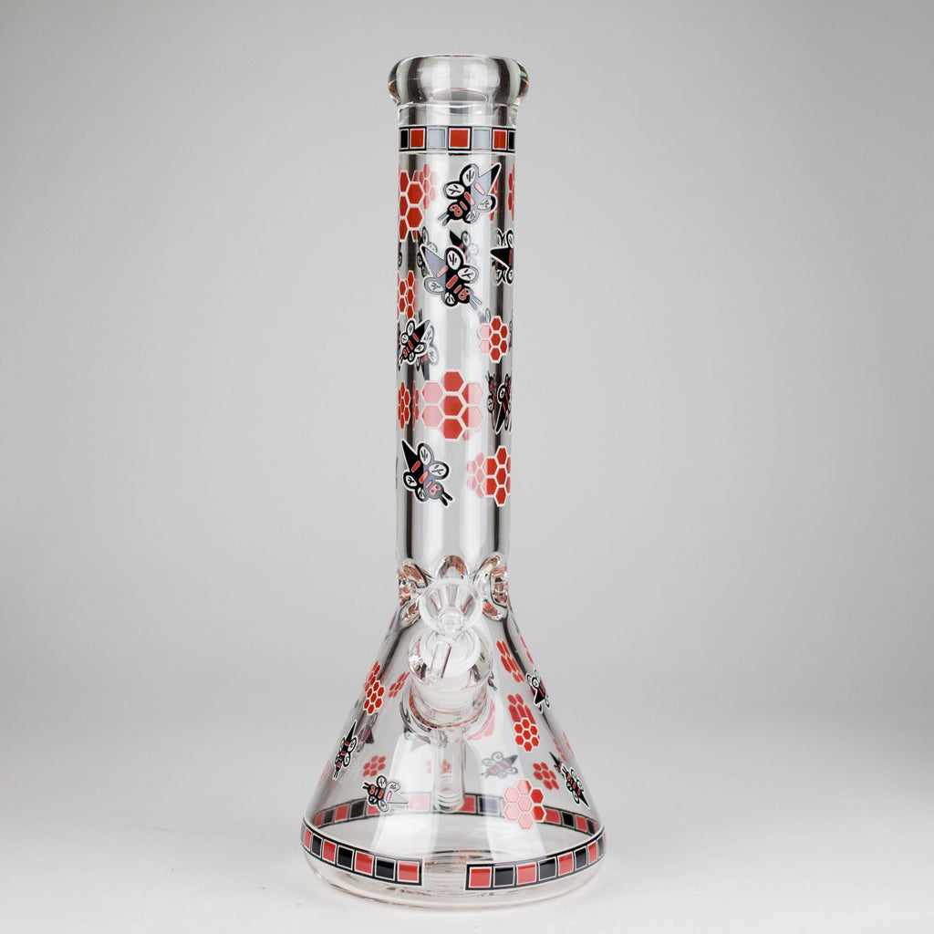14" Honey Bee Glow-in-the-Dark Glass Beaker Bong – 7mm Thick  [A25]