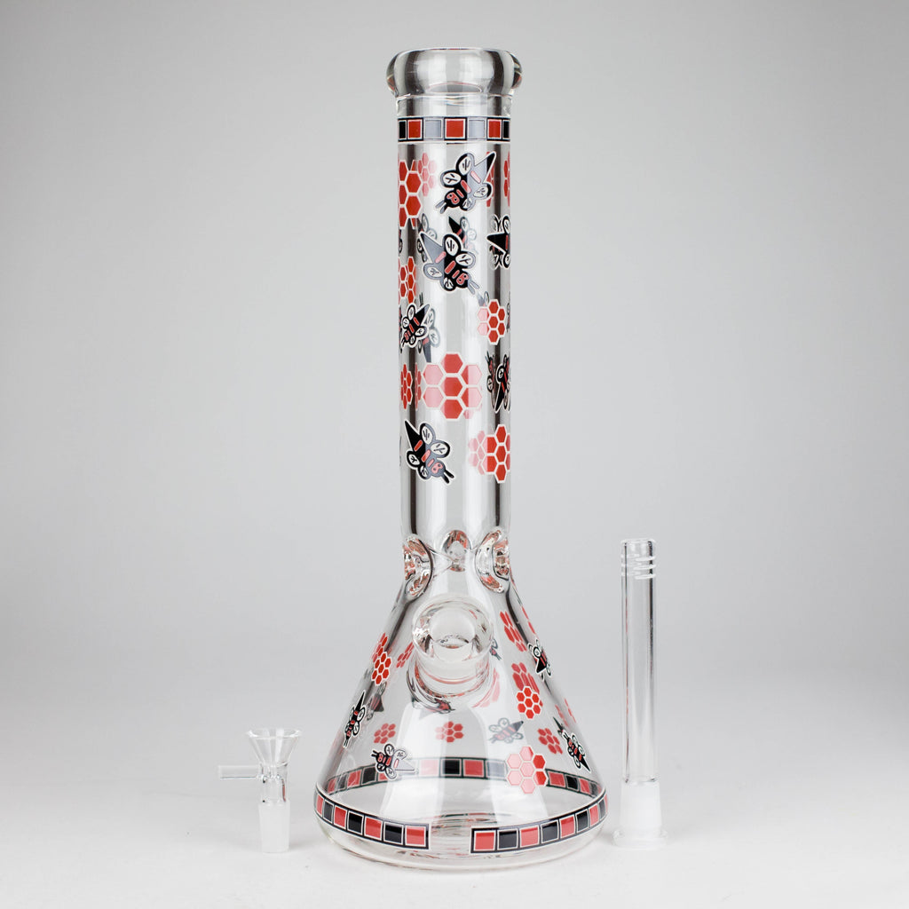 14" Honey Bee Glow-in-the-Dark Glass Beaker Bong – 7mm Thick  [A25]