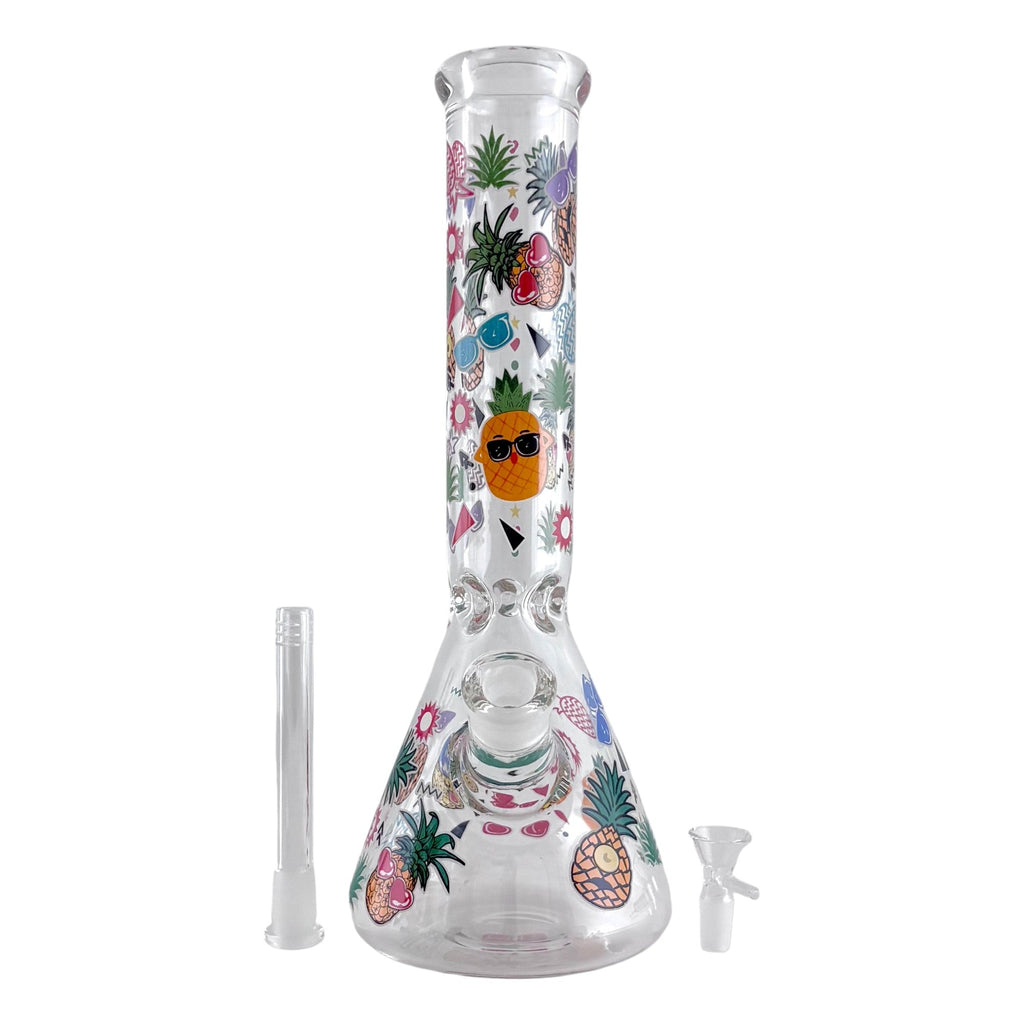 14" Glass Beaker Bong – 7mm Thick with Sticker Art Designs