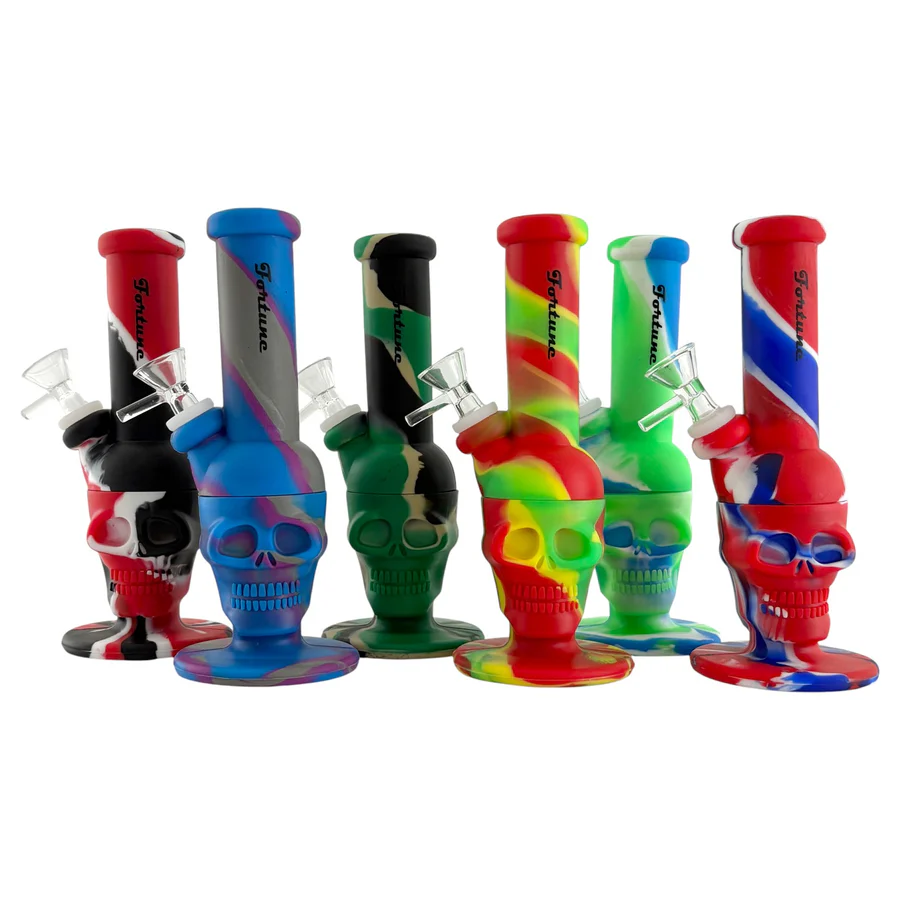 8" Skull Design Silicone Water Pipe – Assorted Colours