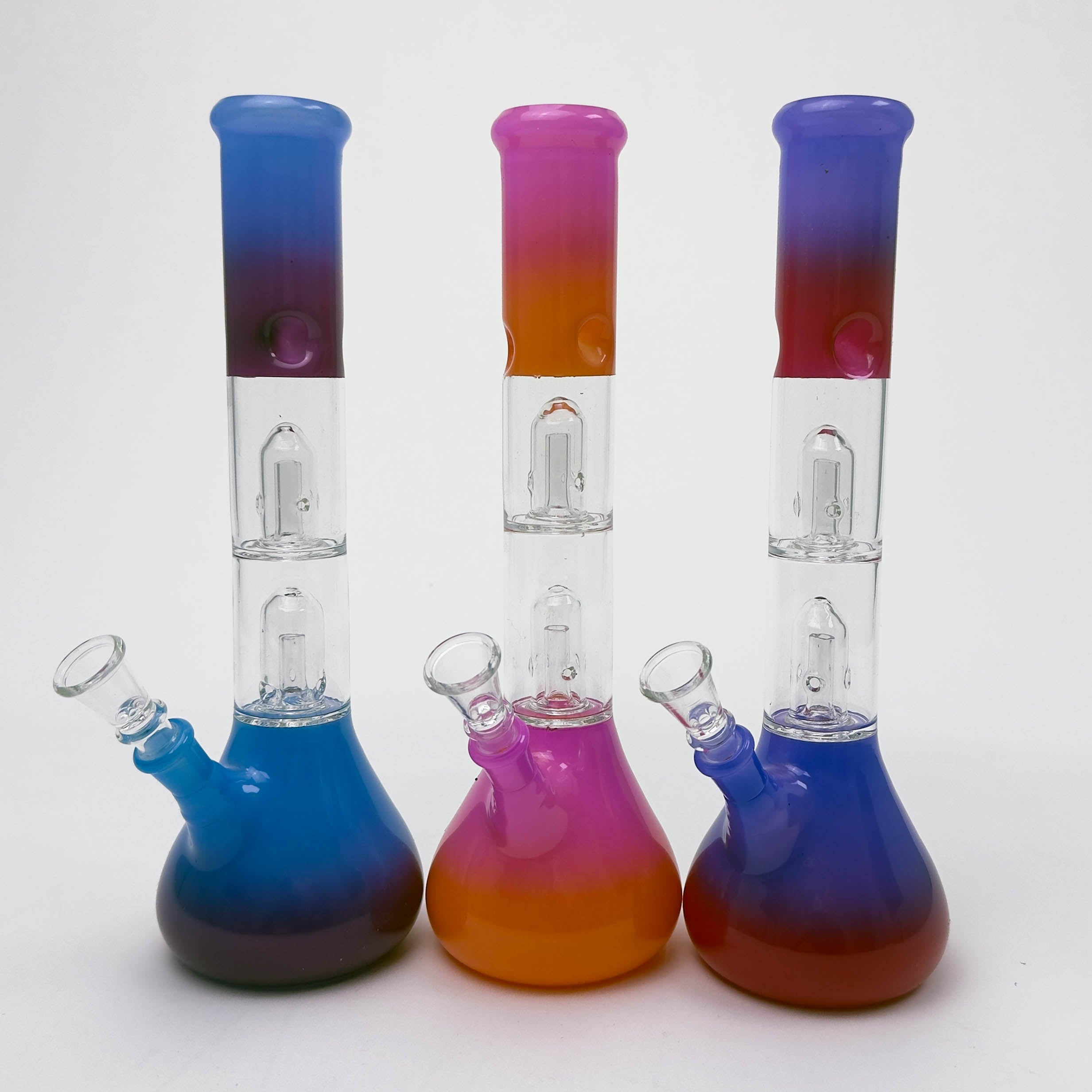 12" Dual Percolator Glass Bong – Gradient Finish, Assorted Colors