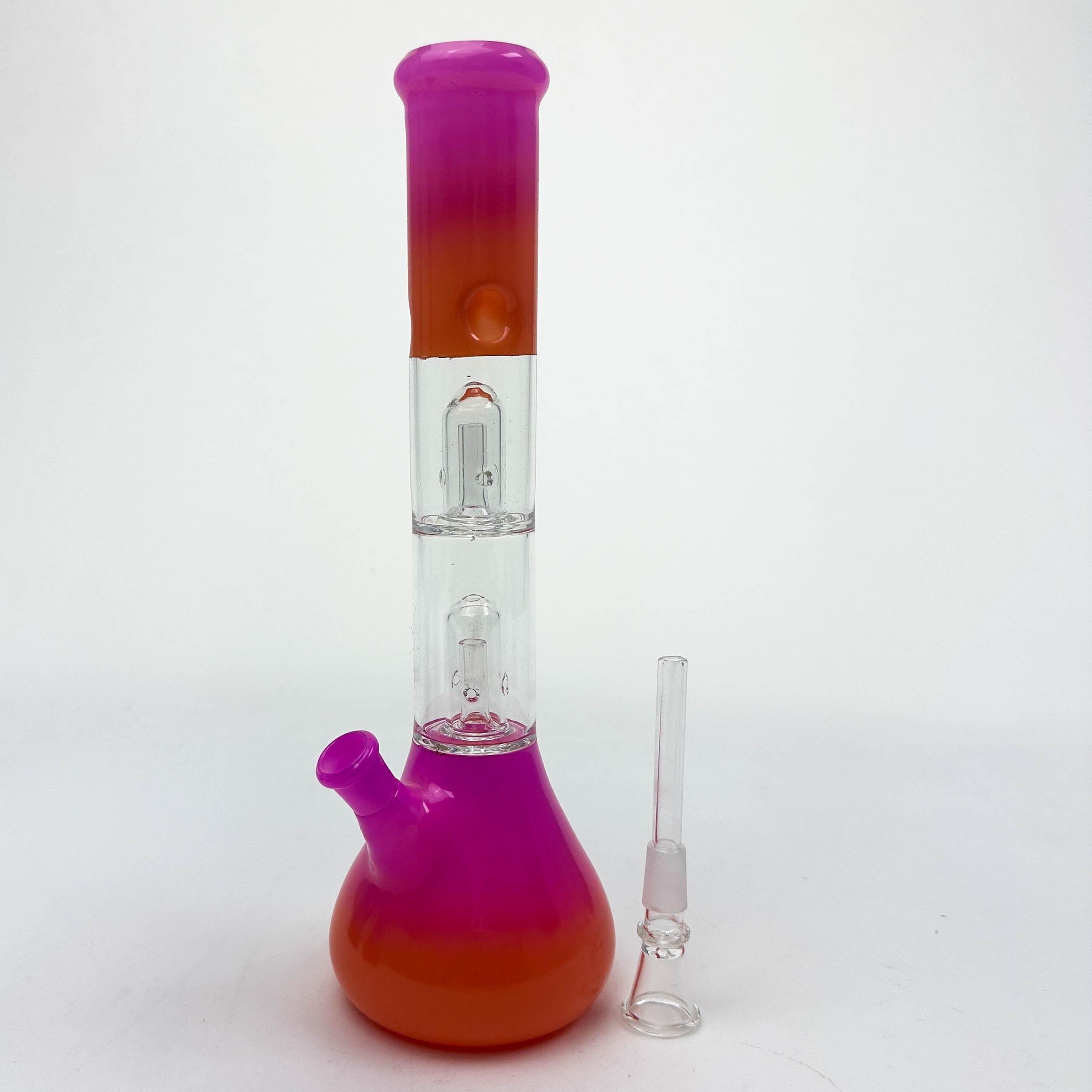 12" Dual Percolator Glass Bong – Gradient Finish, Assorted Colors