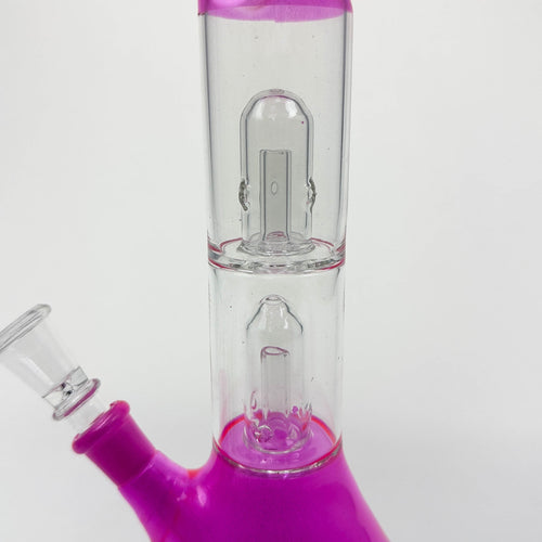 12" Dual Percolator Glass Bong – Transparent, Assorted Colors