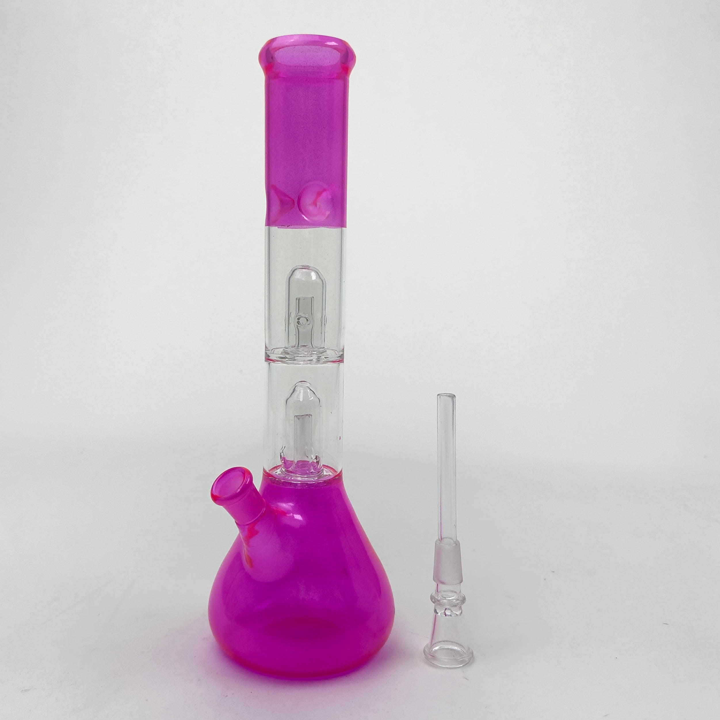 12" Dual Percolator Glass Bong – Transparent, Assorted Colors