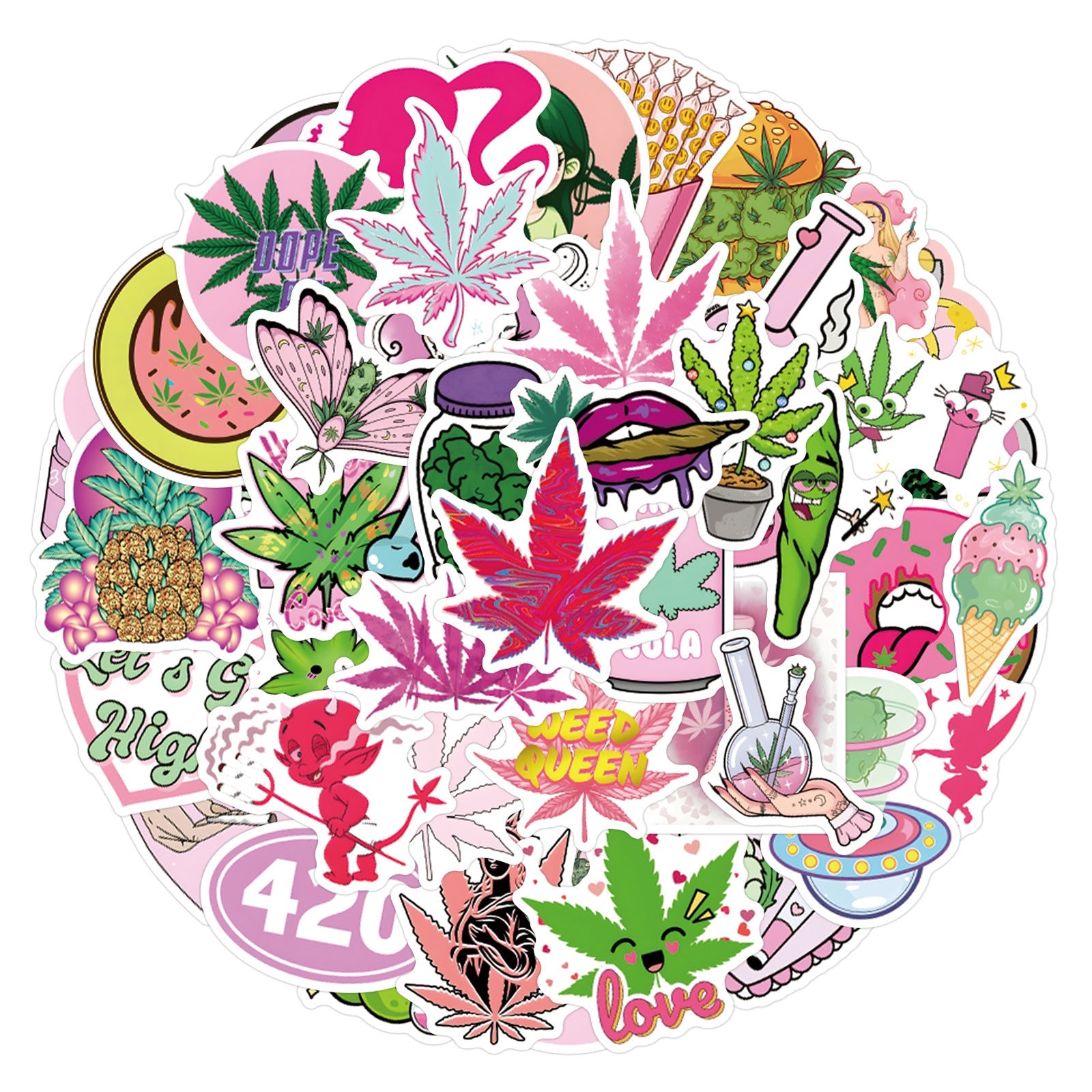 50pcs Assorted Cannabis Design Stickers